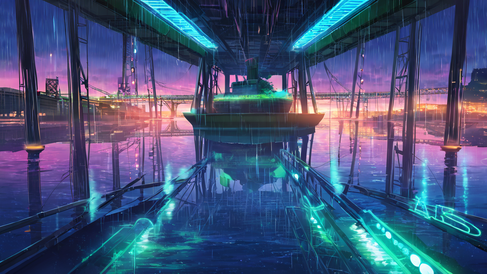 cyberpunk bridge lofi wallpaper