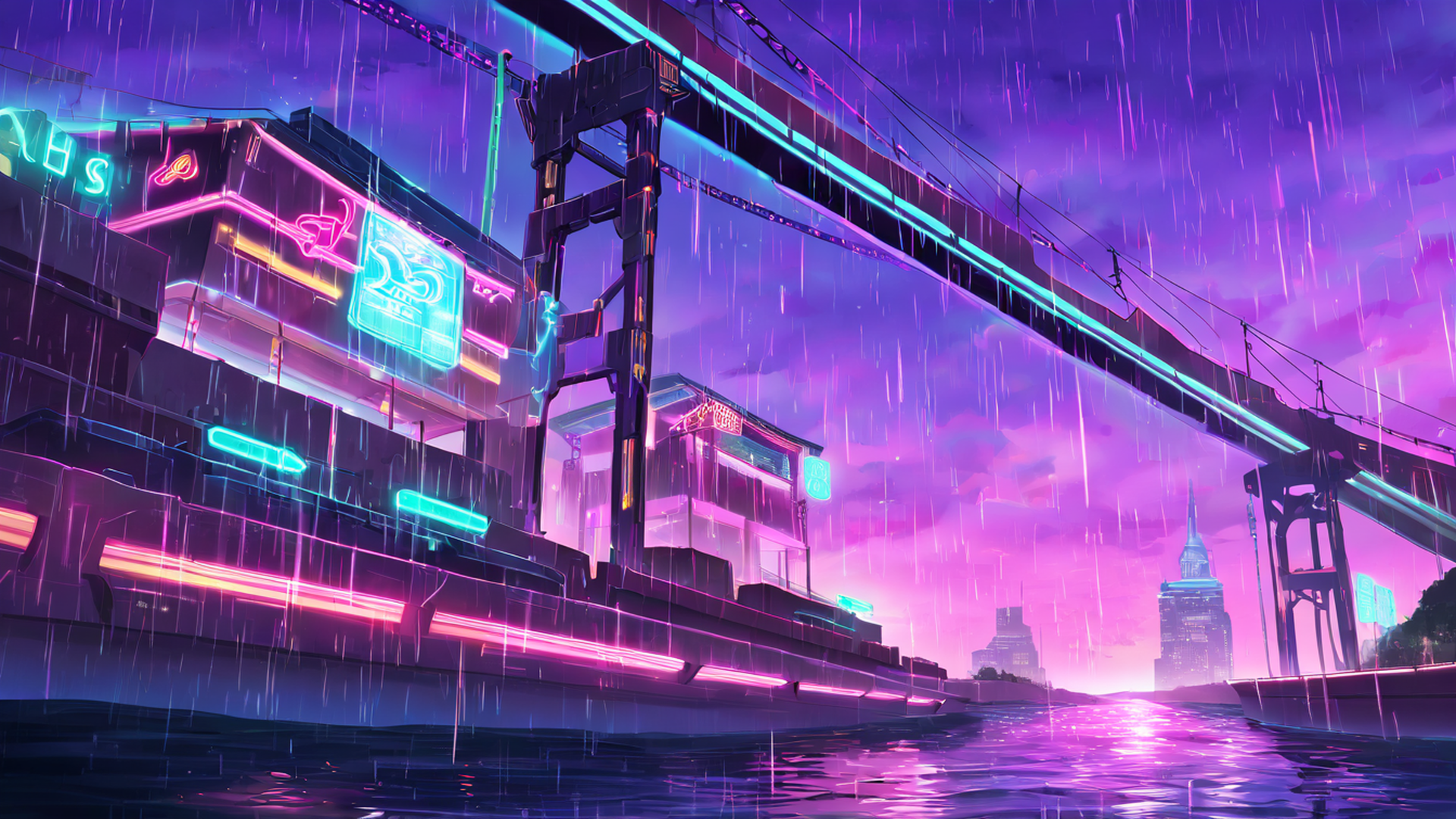 cyberpunk bridge lofi wallpaper