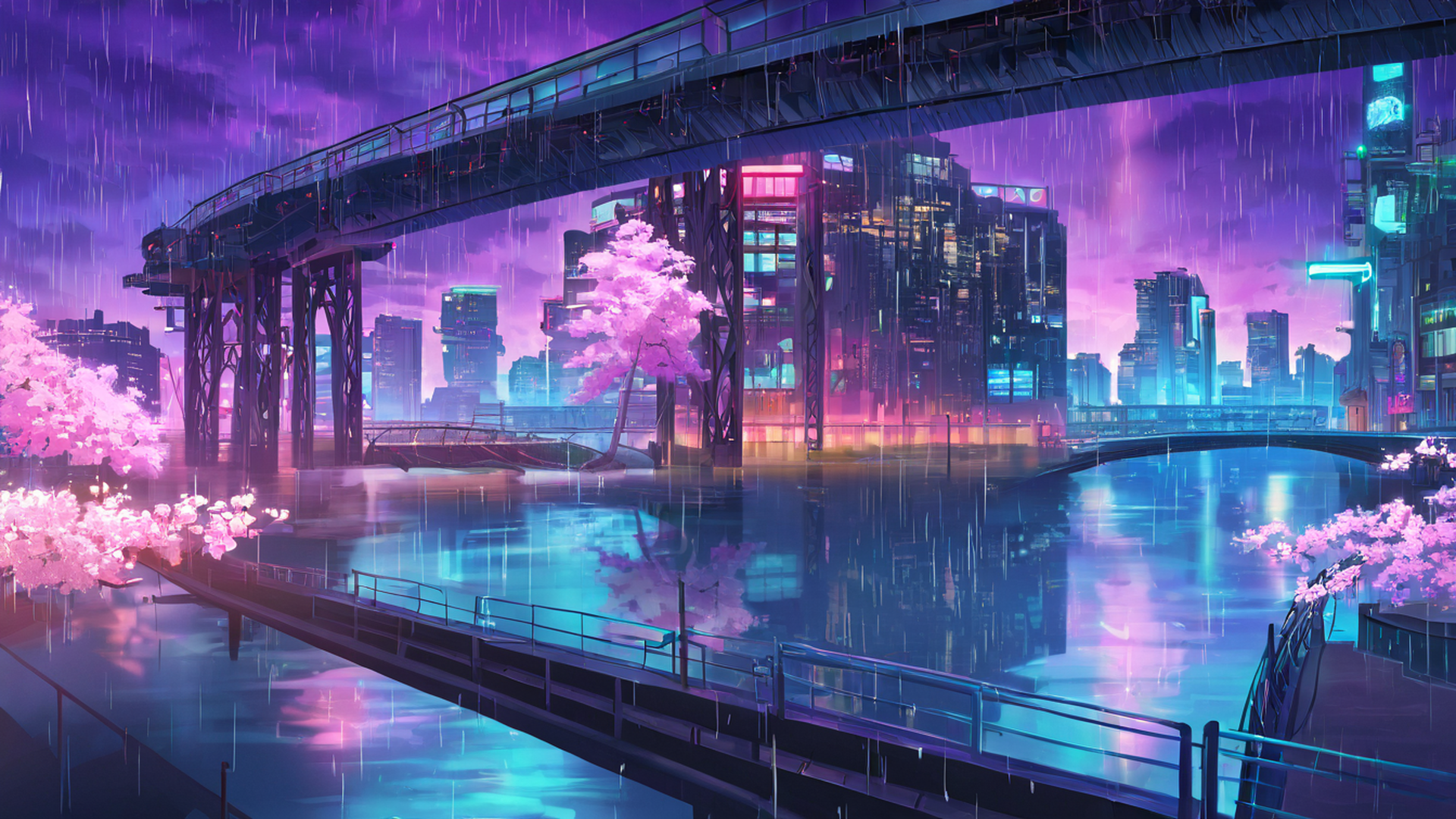 cyberpunk bridge lofi wallpaper