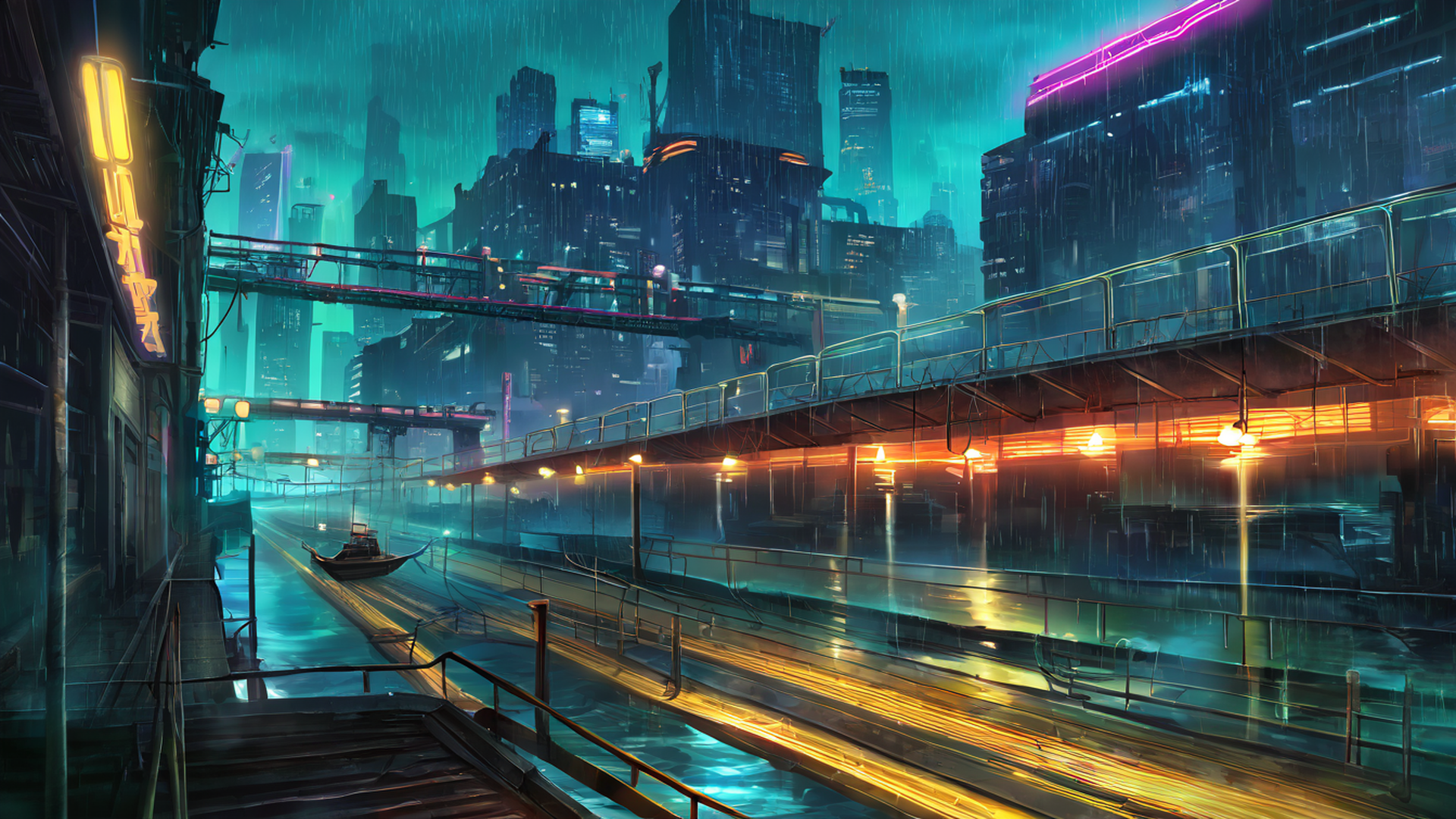 cyberpunk bridge lofi wallpaper