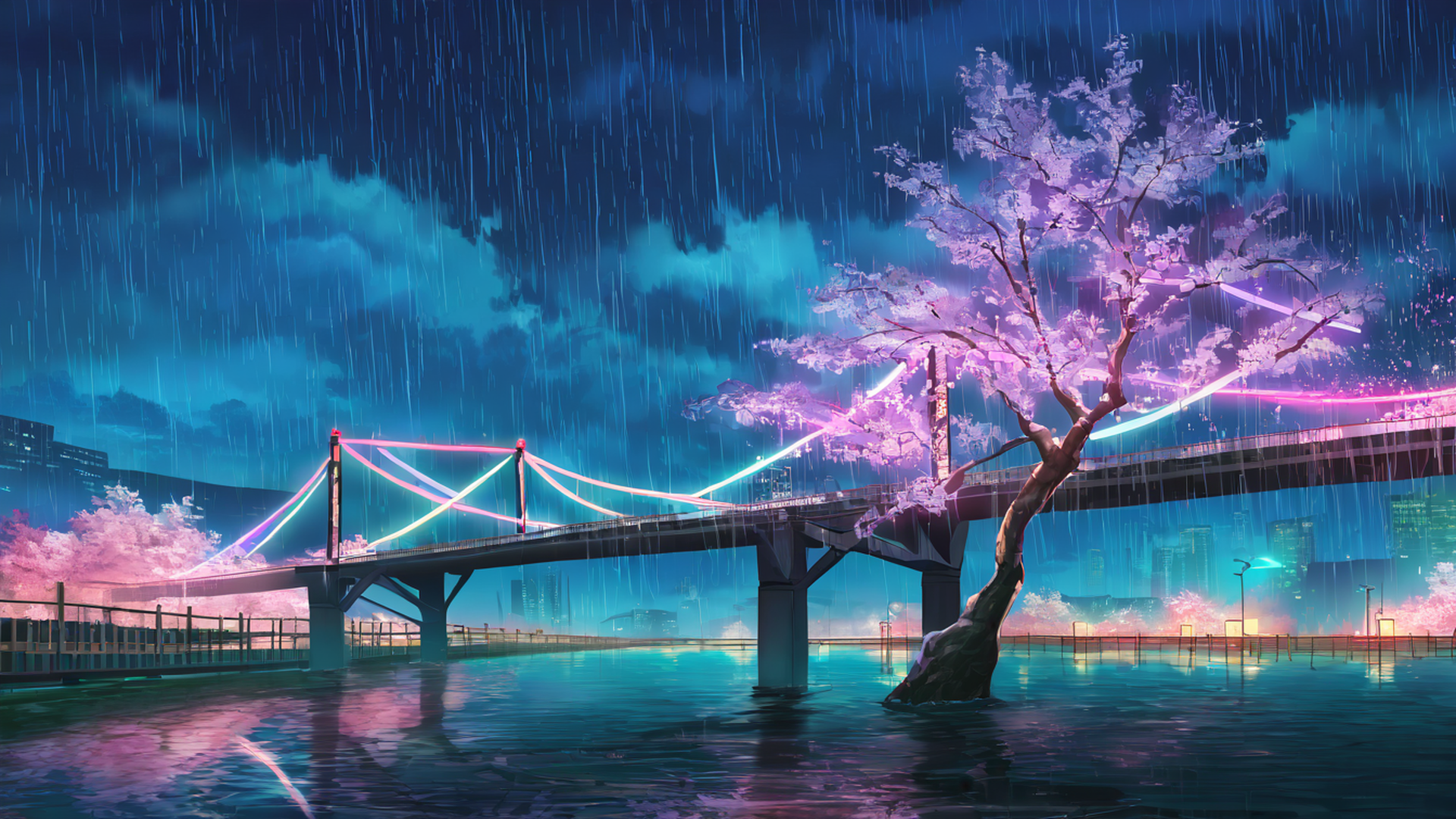 cyberpunk bridge lofi wallpaper