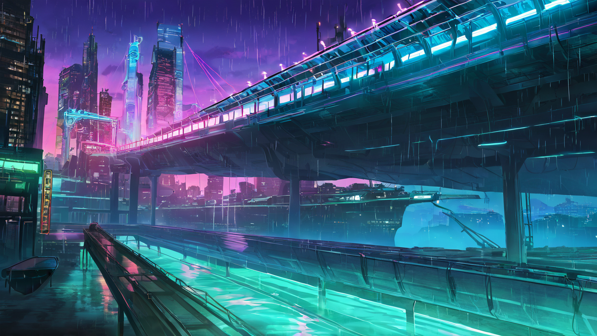 cyberpunk bridge lofi wallpaper