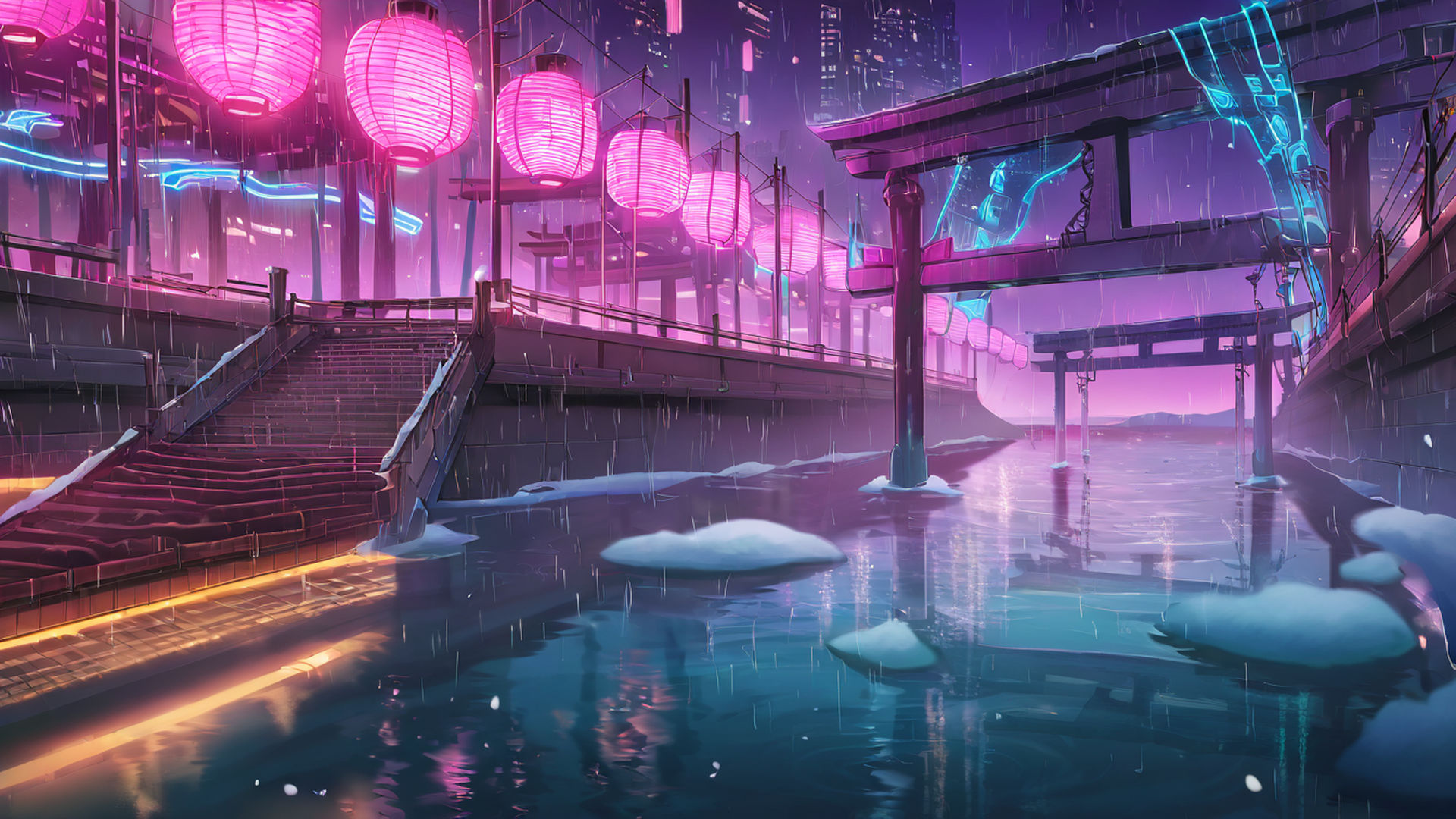 cyberpunk bridge lofi wallpaper