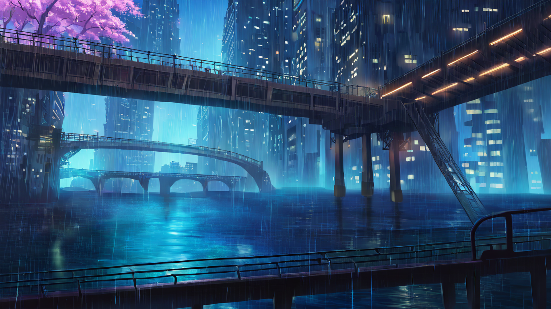 cyberpunk bridge lofi wallpaper