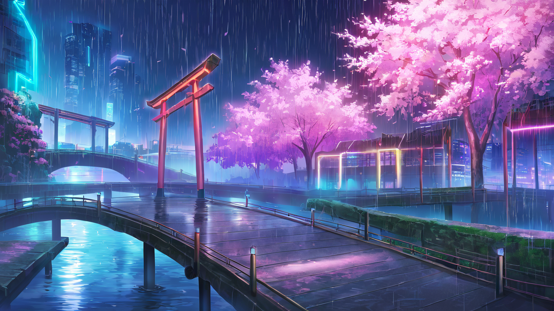 cyberpunk bridge lofi wallpaper