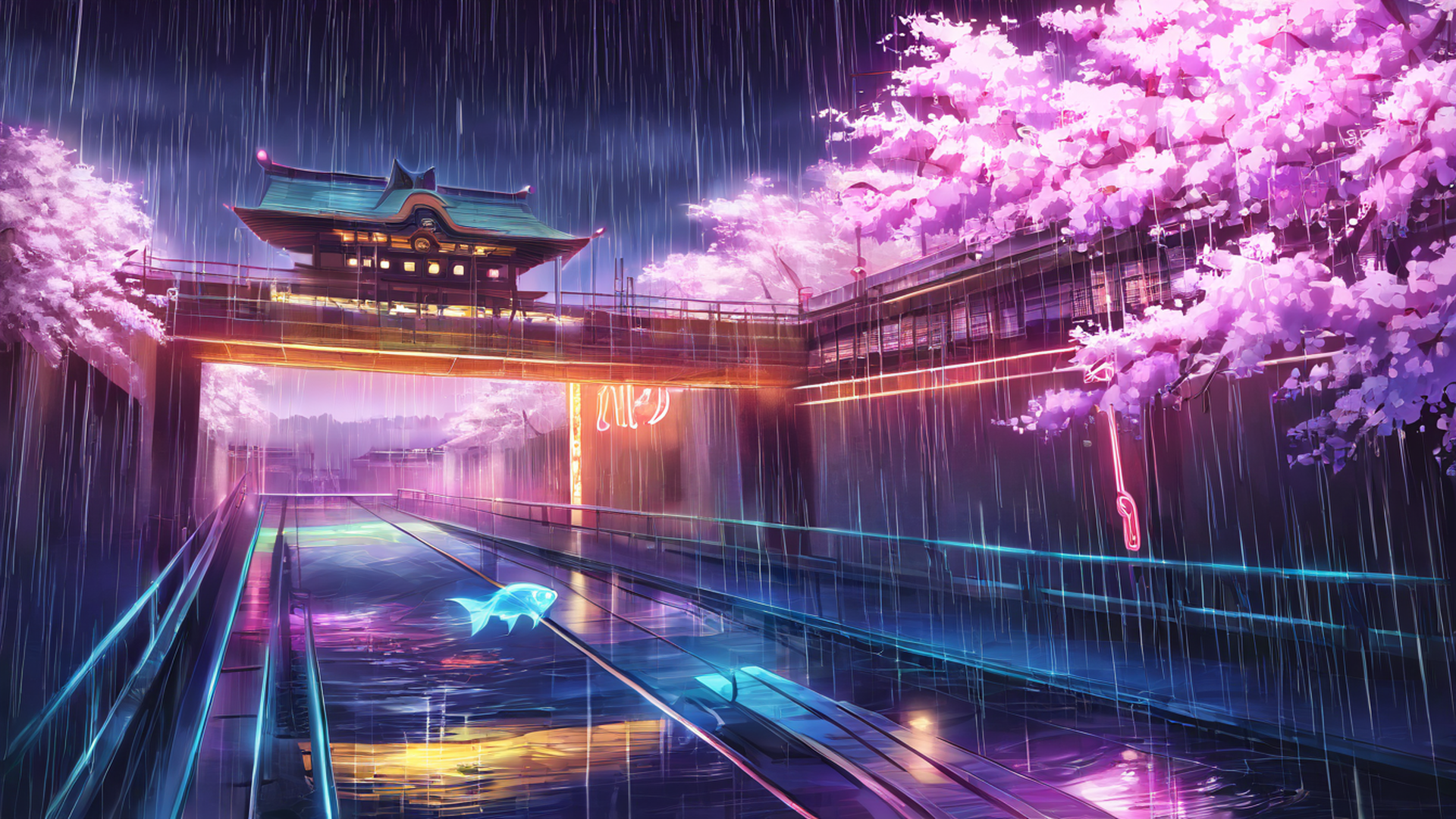 cyberpunk bridge lofi wallpaper