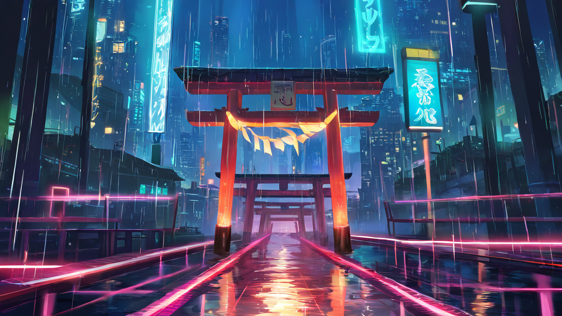 cyberpunk bridge lofi wallpaper