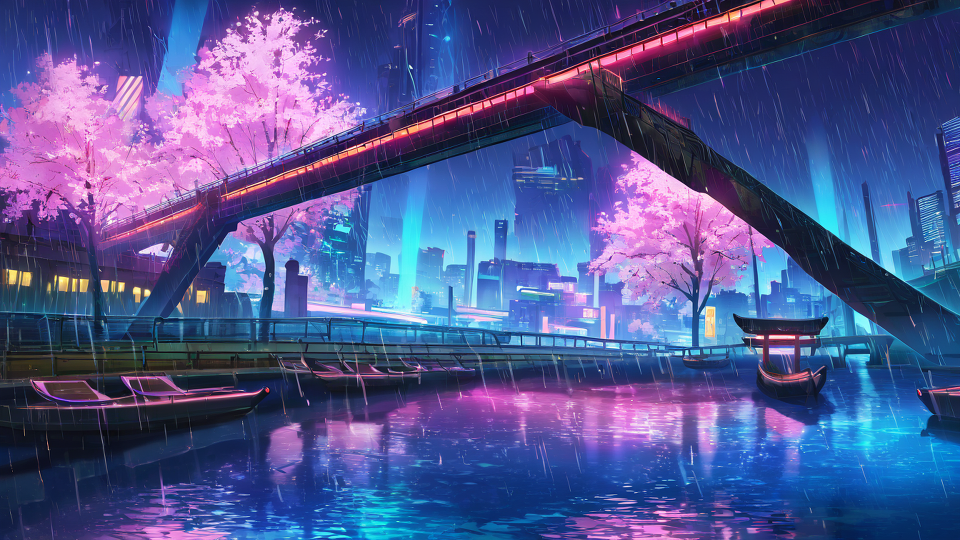 cyberpunk bridge lofi wallpaper