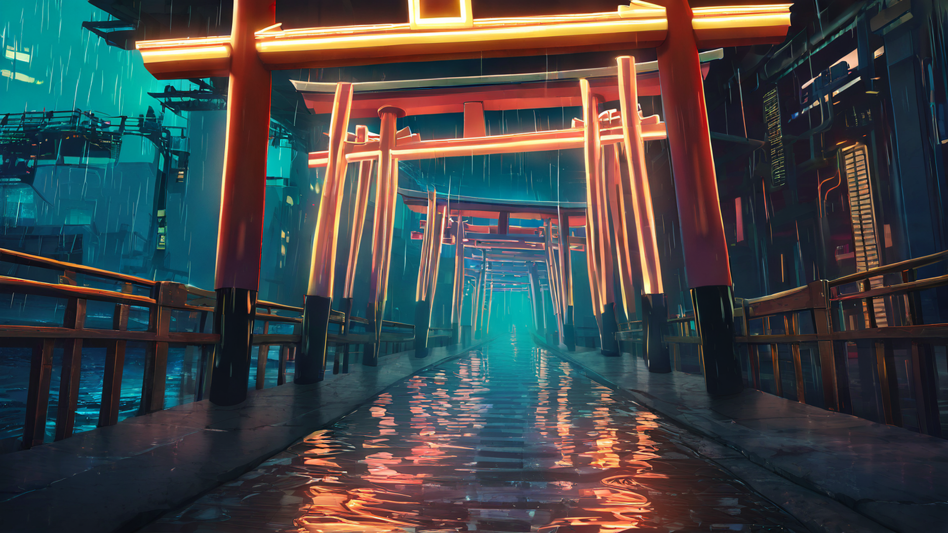 cyberpunk bridge lofi wallpaper