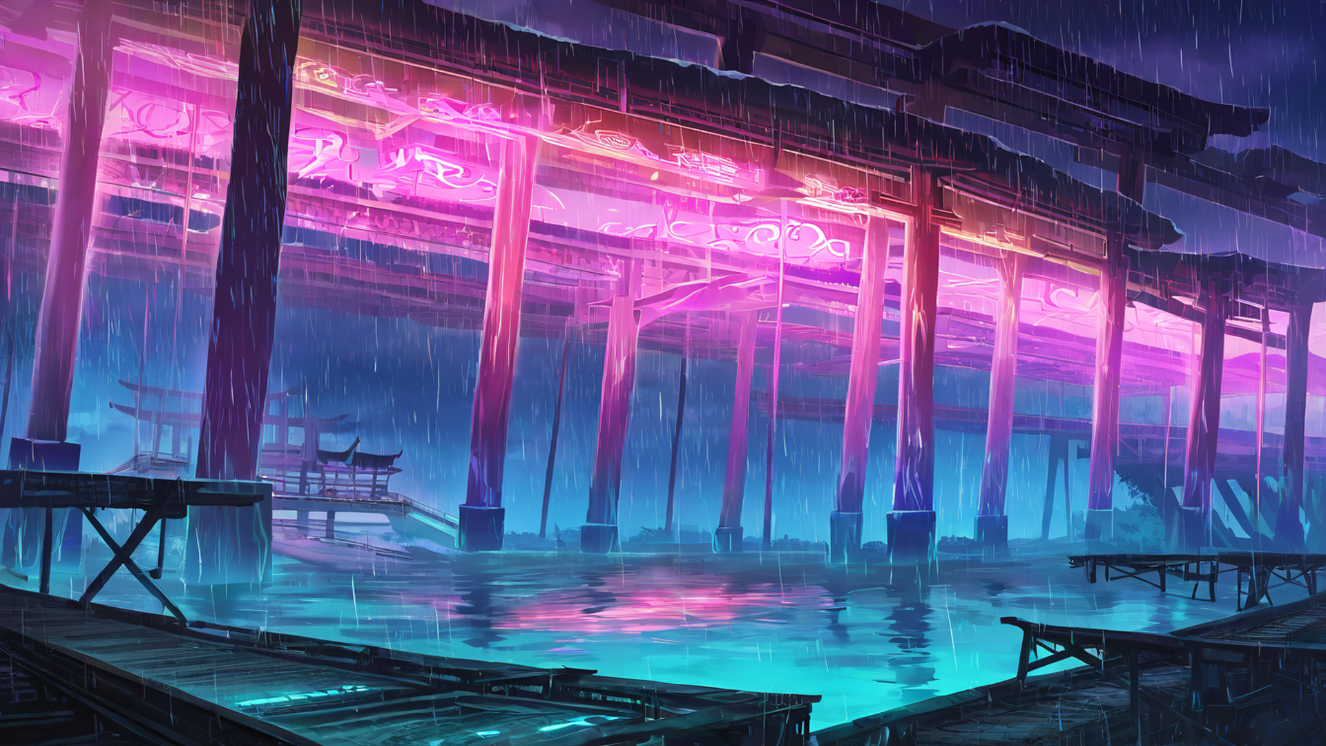 cyberpunk bridge lofi wallpaper