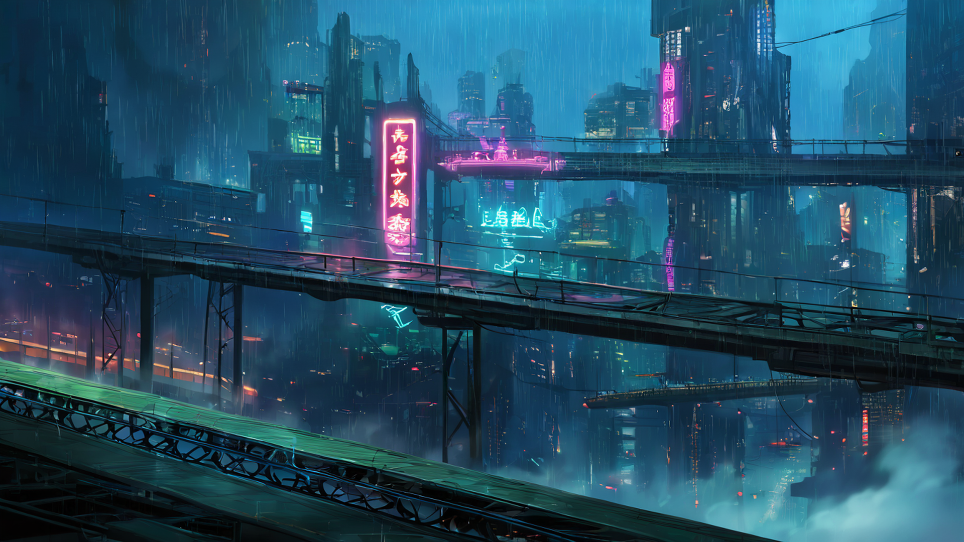 cyberpunk bridge lofi wallpaper