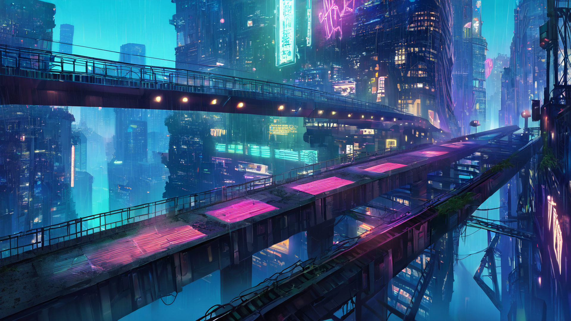 cyberpunk bridge lofi wallpaper