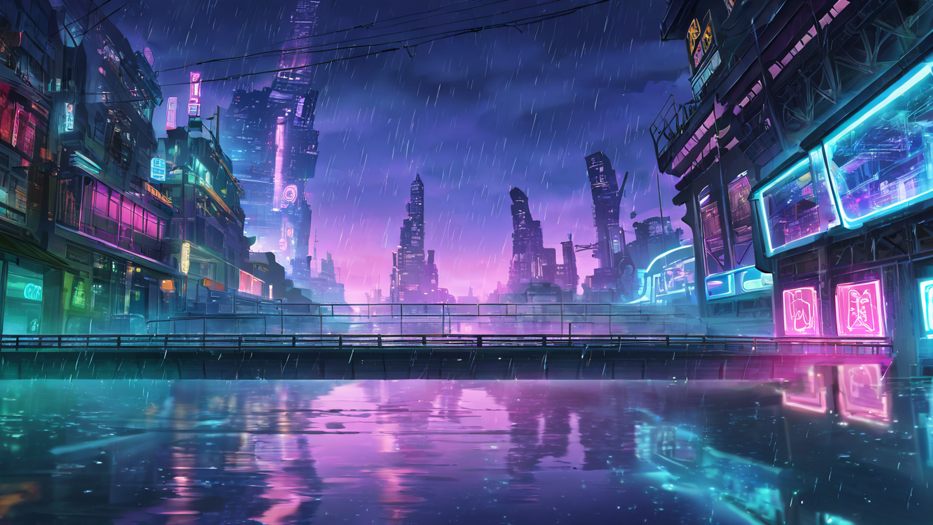cyberpunk bridge lofi wallpaper