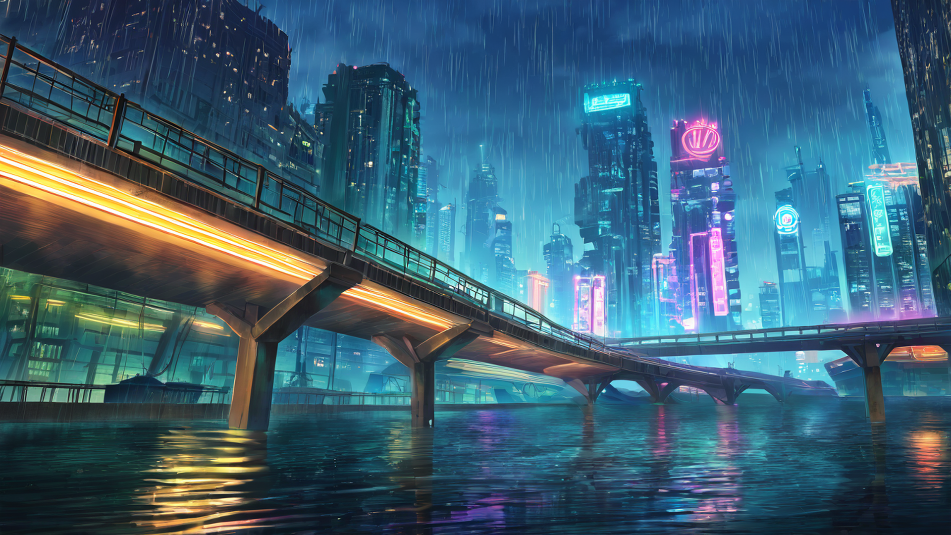 cyberpunk bridge lofi wallpaper