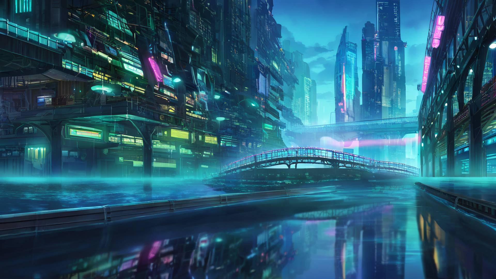 cyberpunk bridge lofi wallpaper