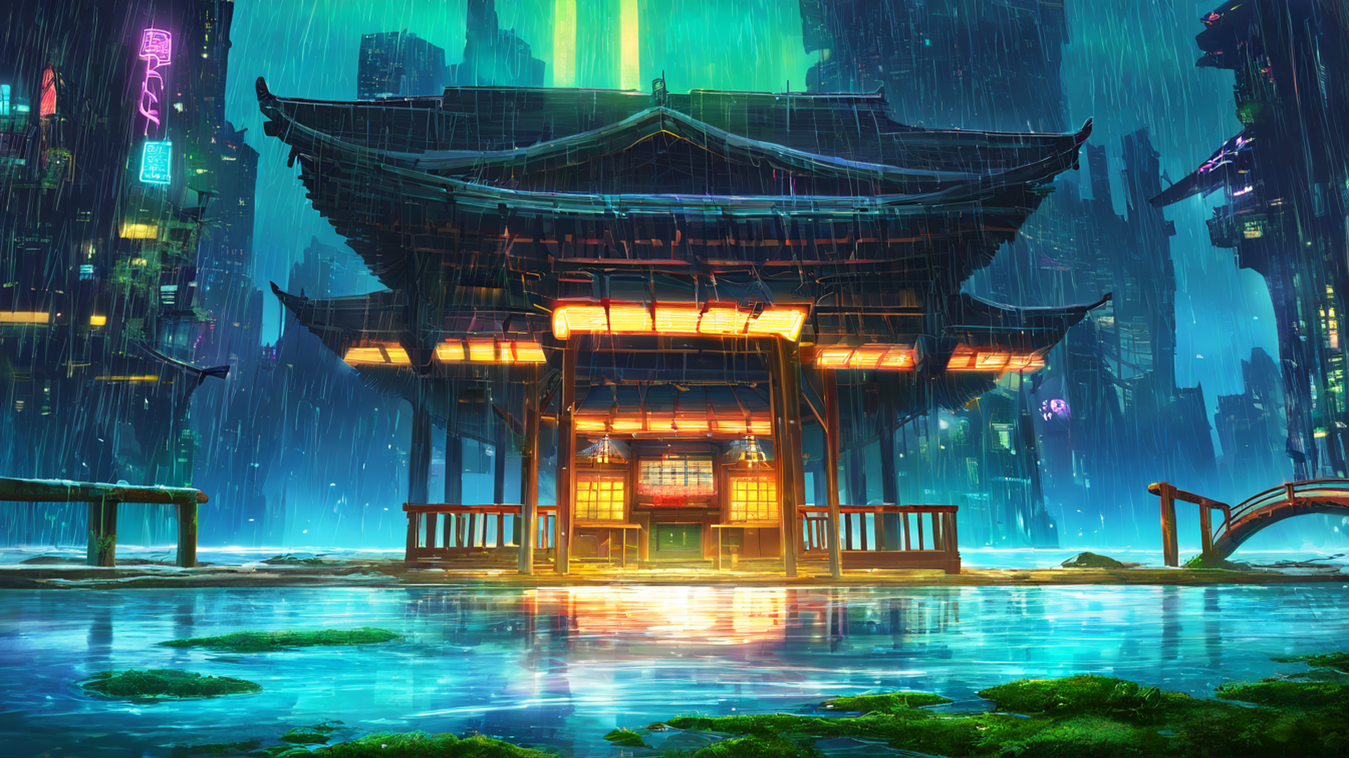 cyberpunk bridge lofi wallpaper