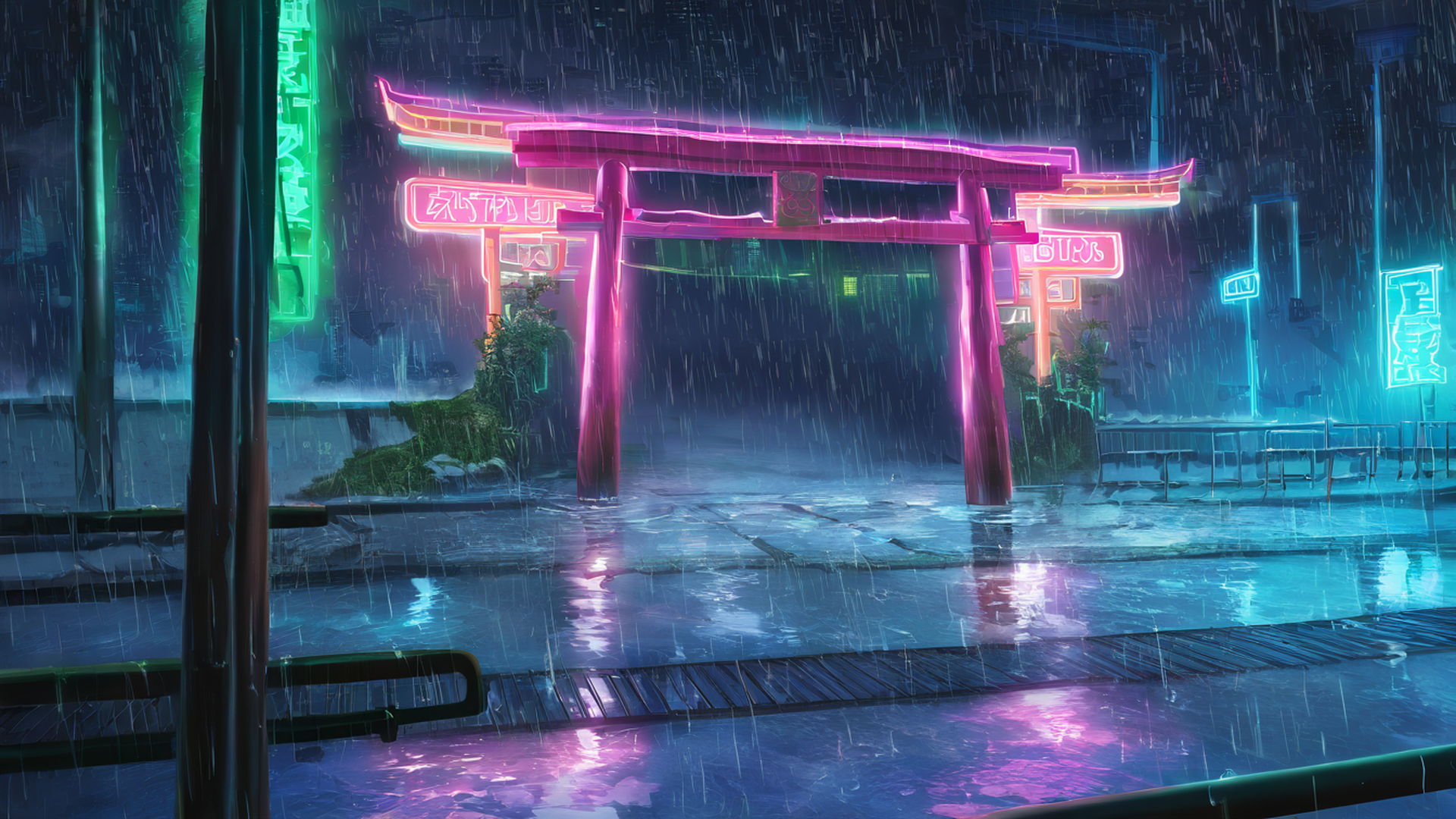 cyberpunk bridge lofi wallpaper