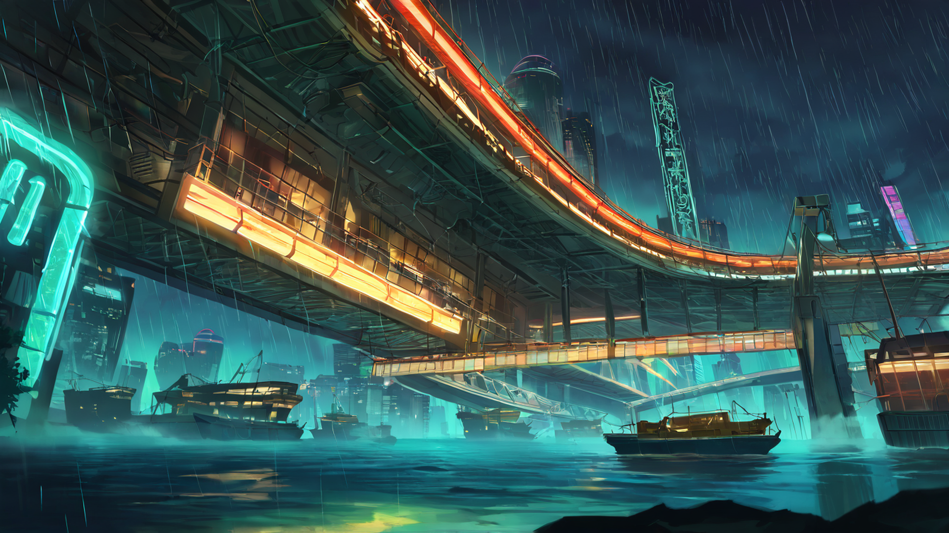 cyberpunk bridge lofi wallpaper