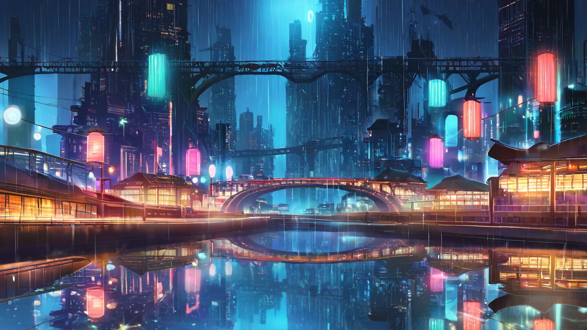 cyberpunk bridge lofi wallpaper