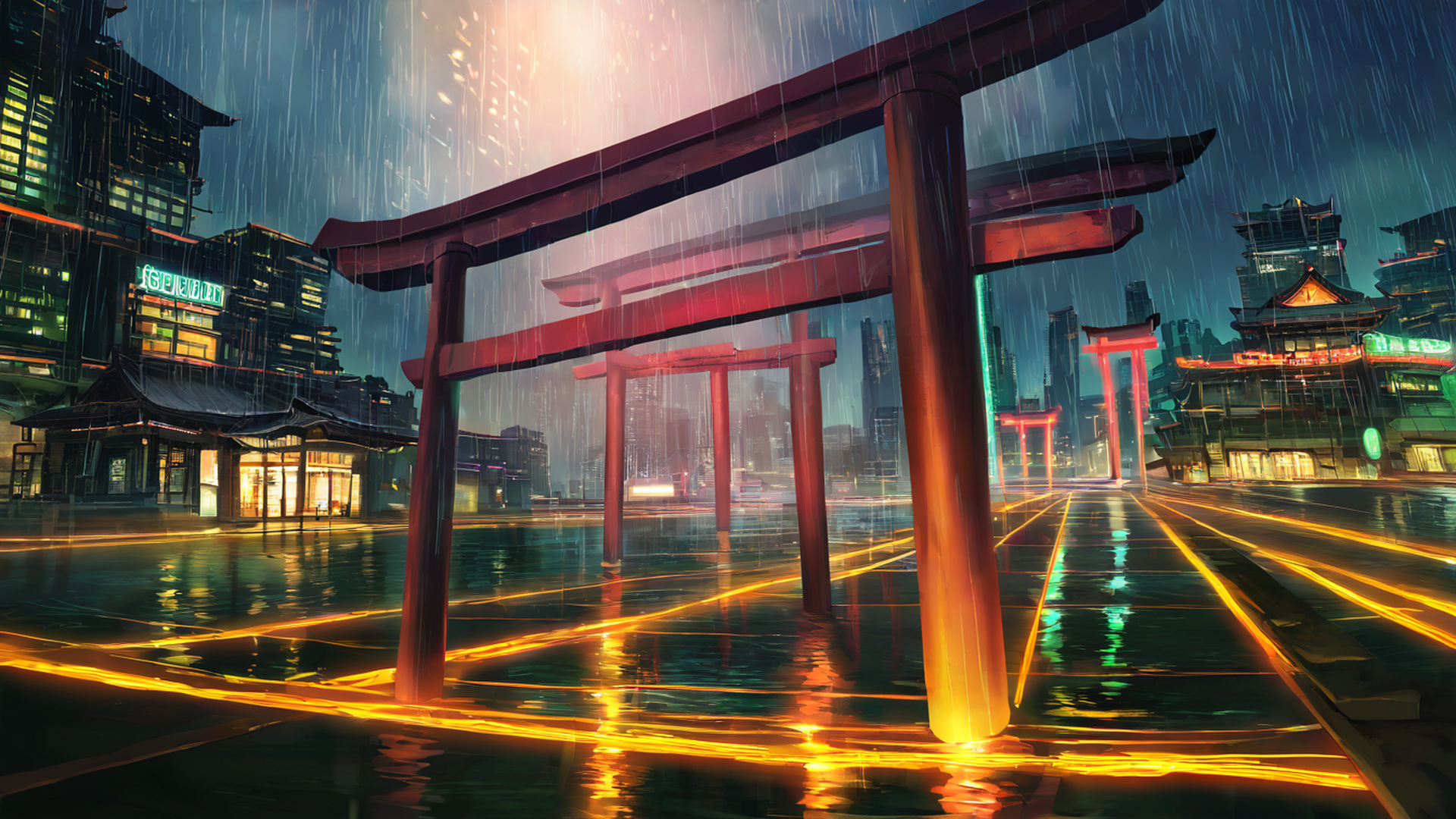 cyberpunk bridge lofi wallpaper