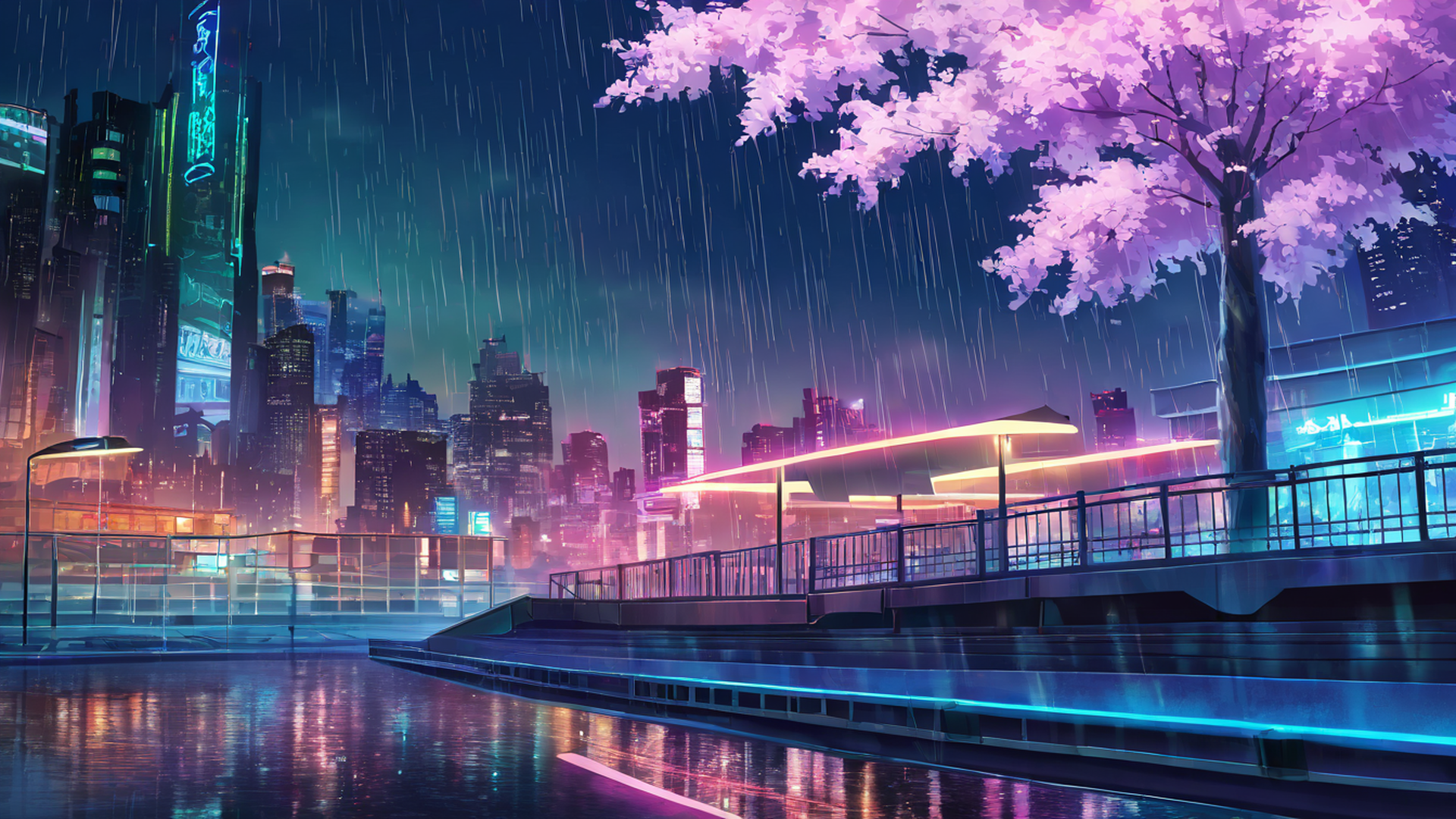 cyberpunk bridge lofi wallpaper