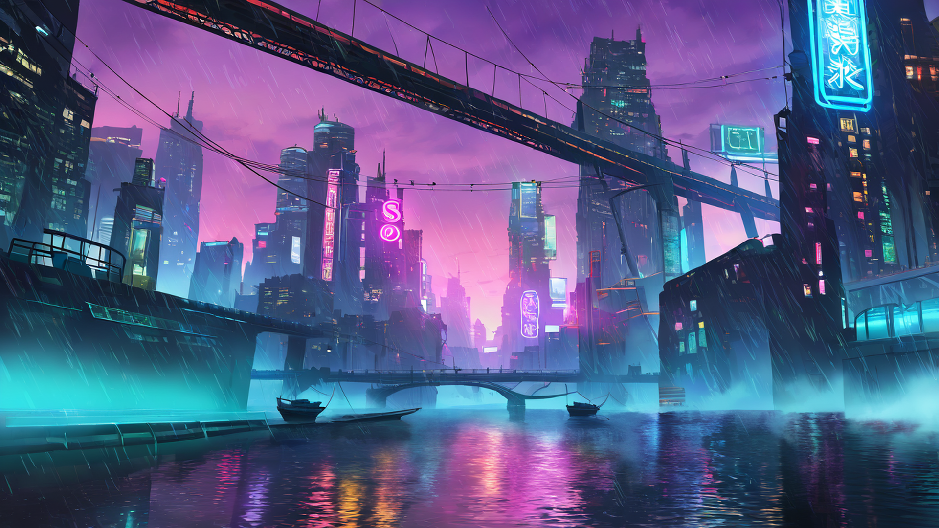 cyberpunk bridge lofi wallpaper