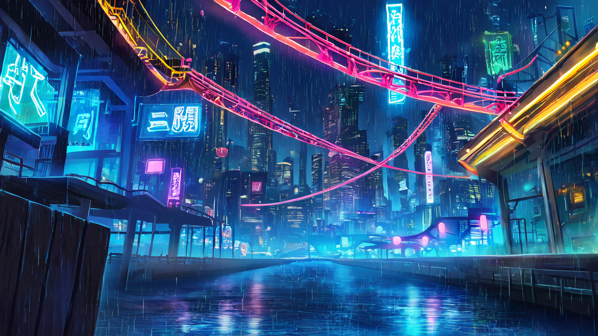 cyberpunk bridge lofi wallpaper
