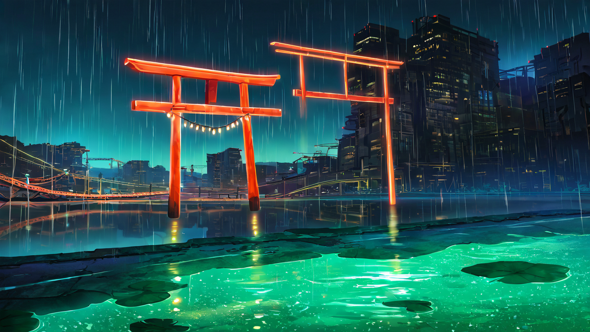 cyberpunk bridge lofi wallpaper