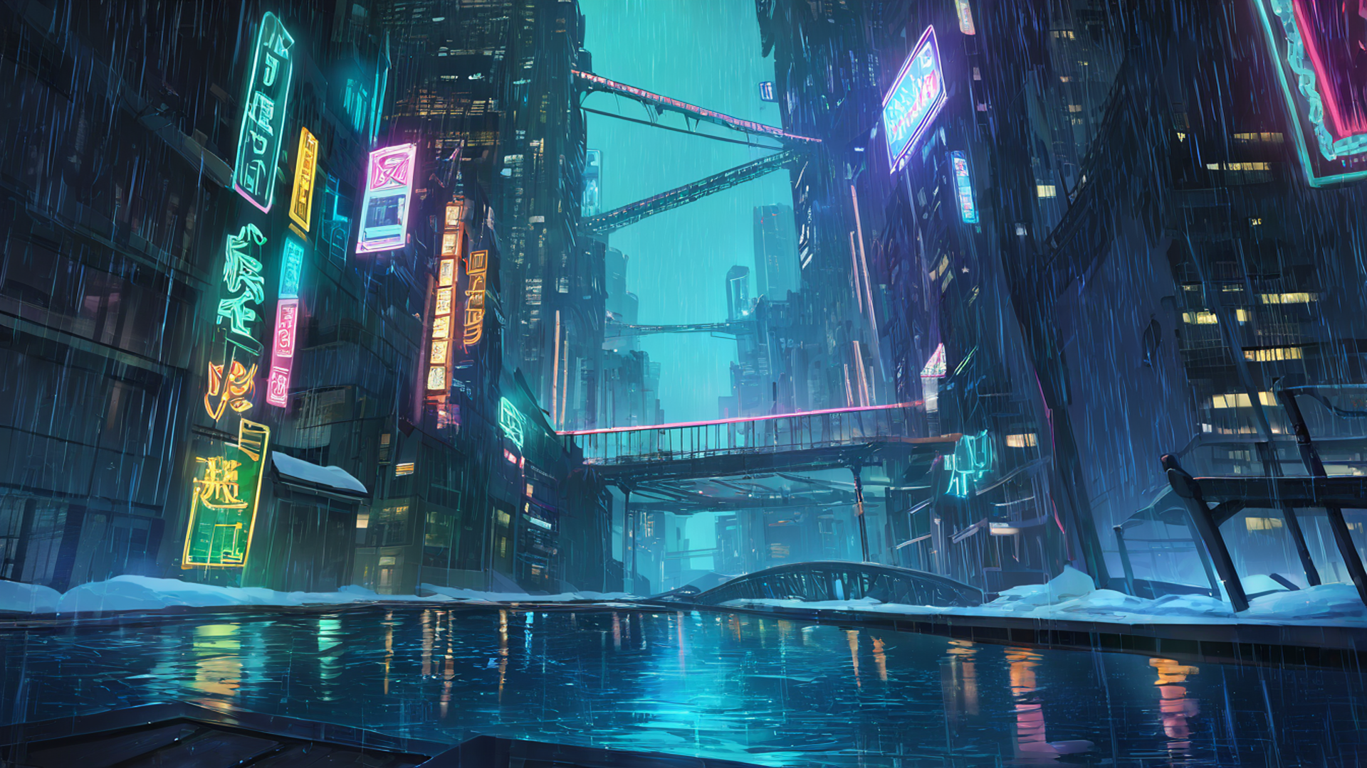cyberpunk bridge lofi wallpaper