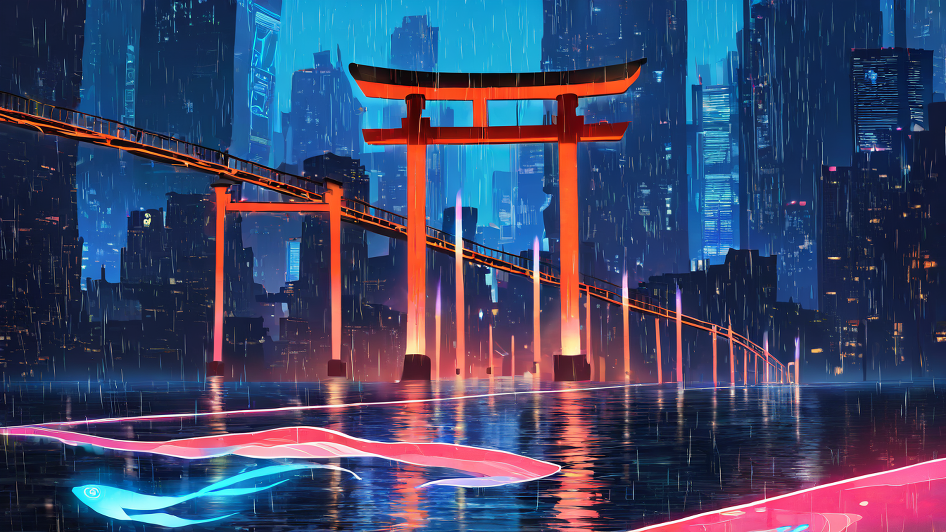 cyberpunk bridge lofi wallpaper