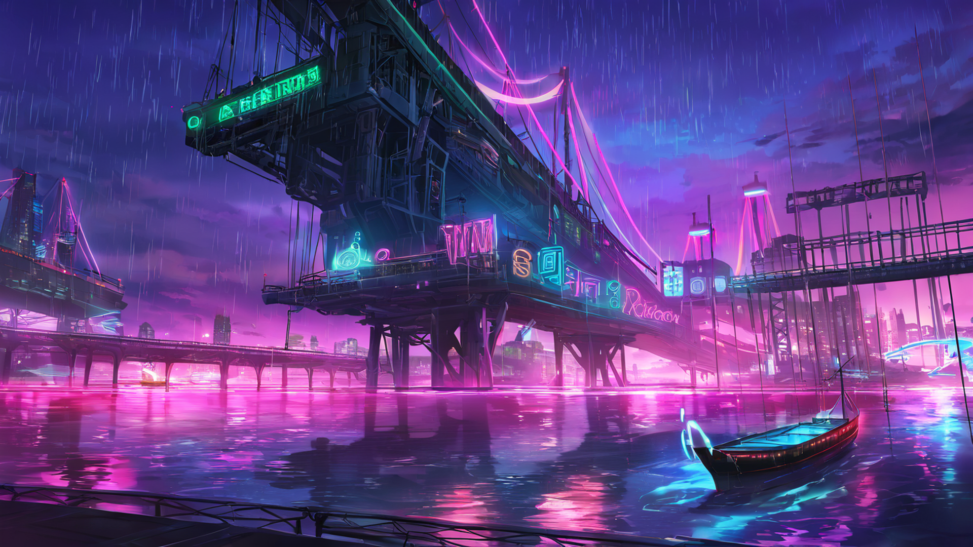 cyberpunk bridge lofi wallpaper