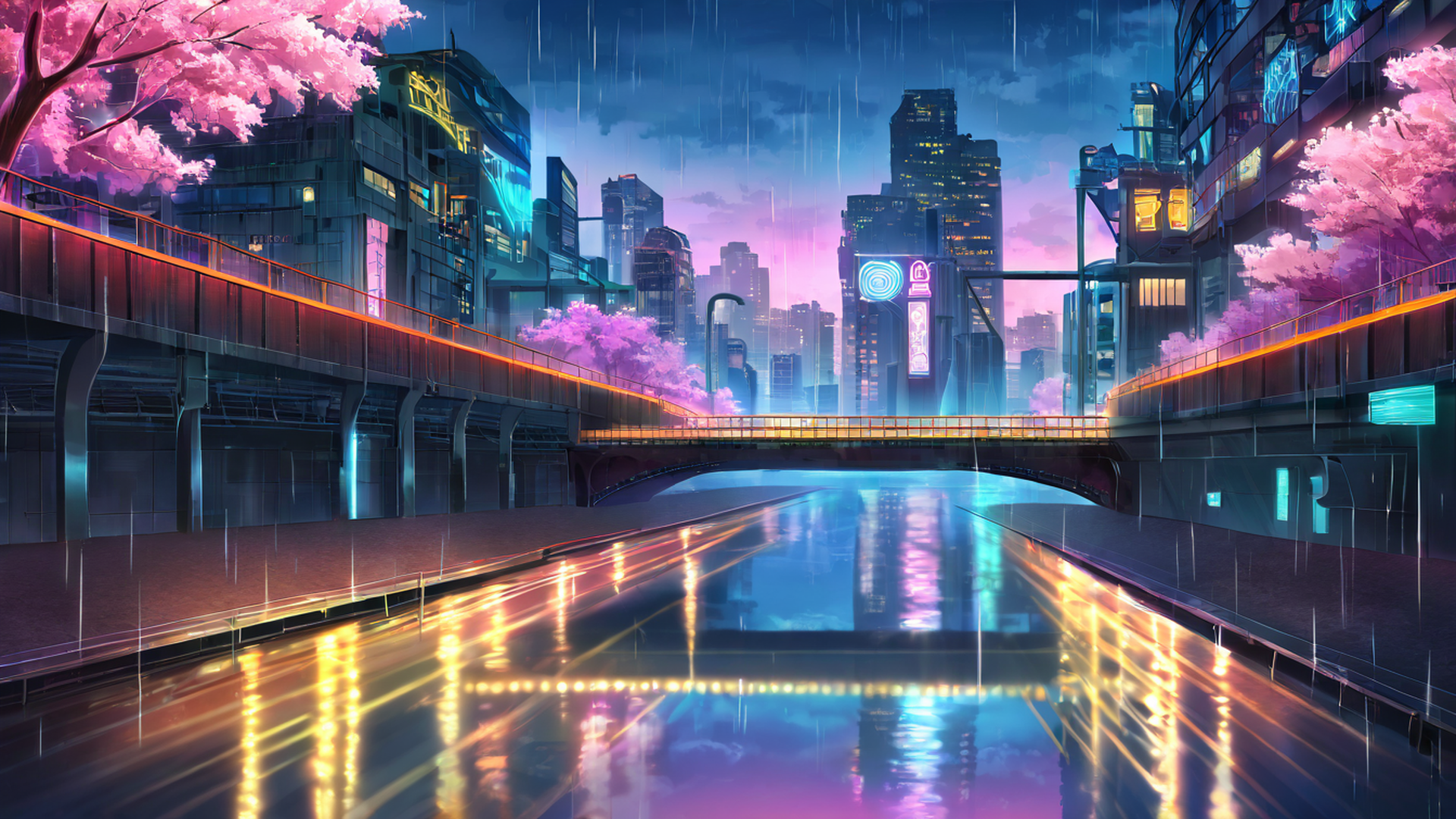 cyberpunk bridge lofi wallpaper
