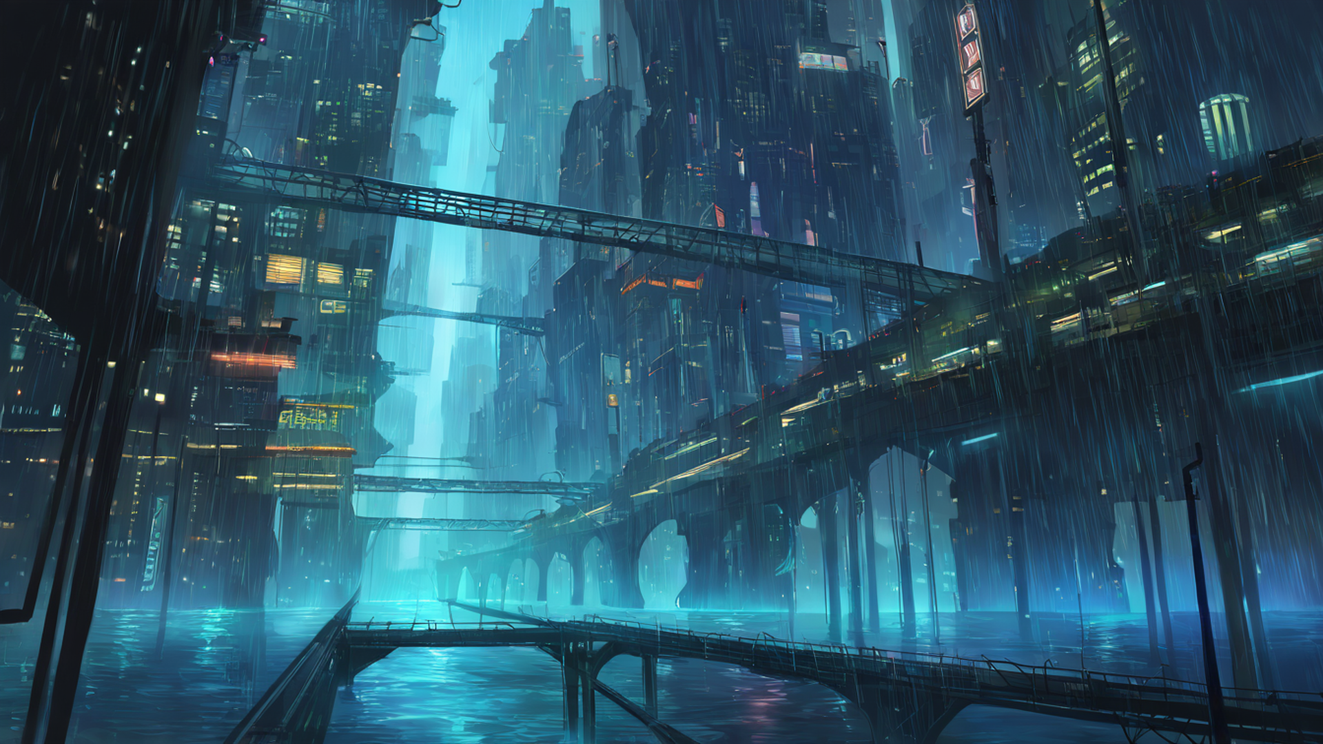 cyberpunk bridge lofi wallpaper