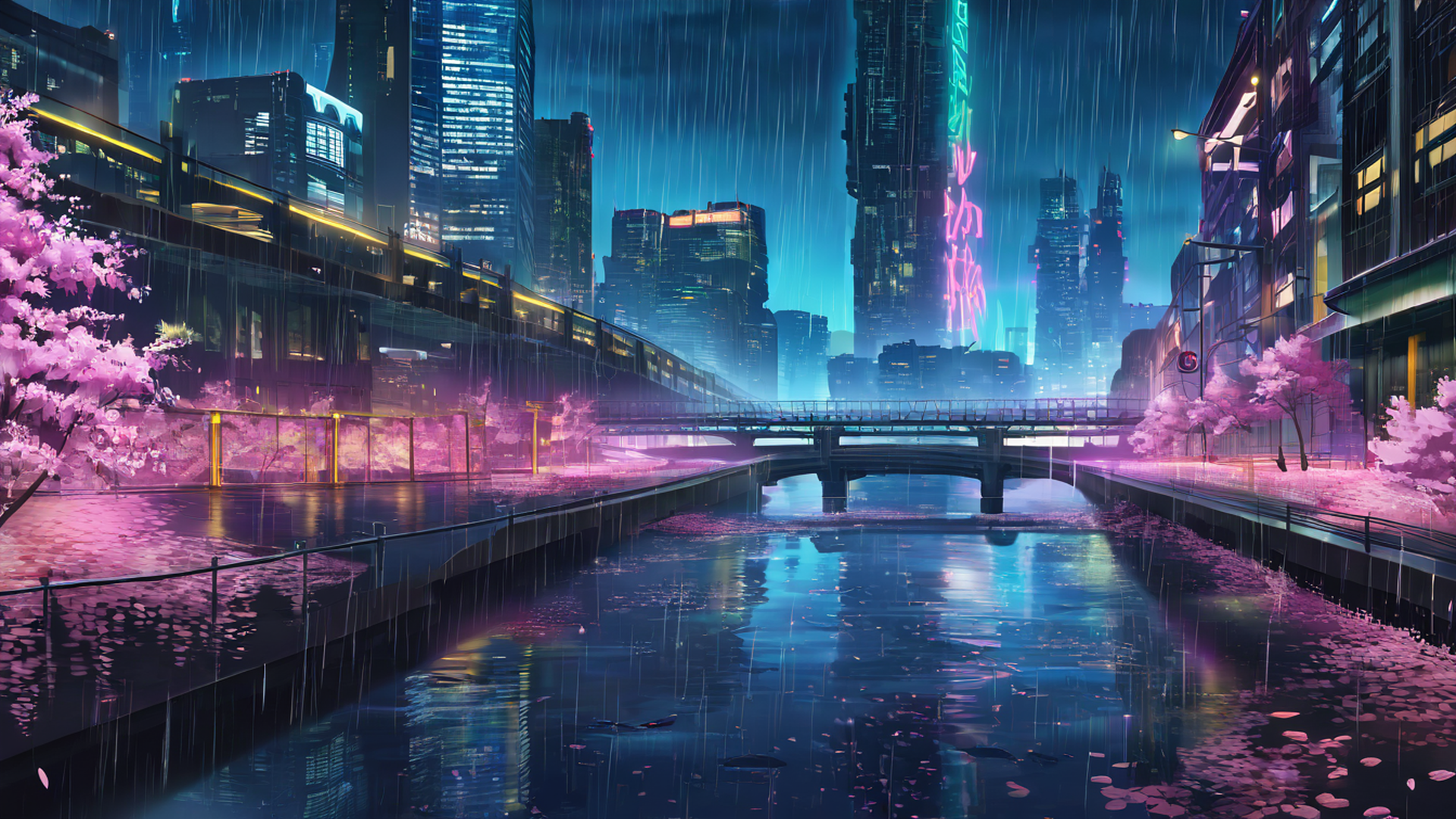cyberpunk bridge lofi wallpaper