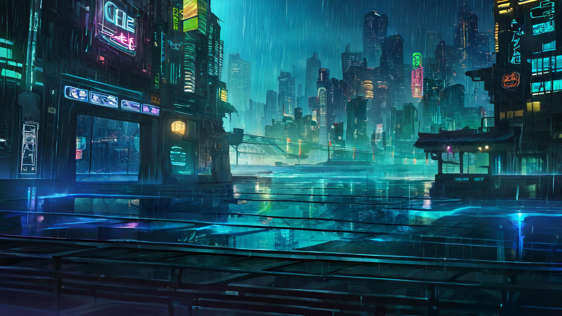 cyberpunk bridge lofi wallpaper