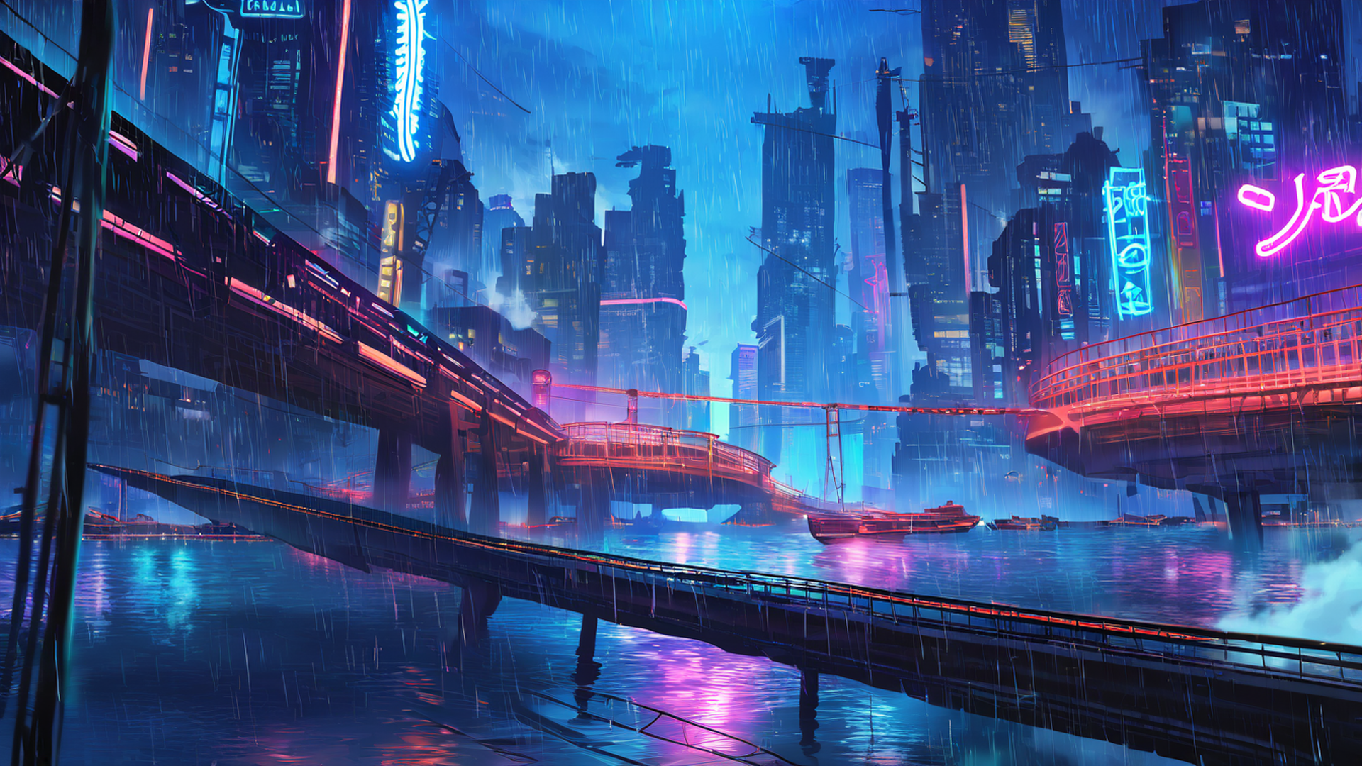 cyberpunk bridge lofi wallpaper