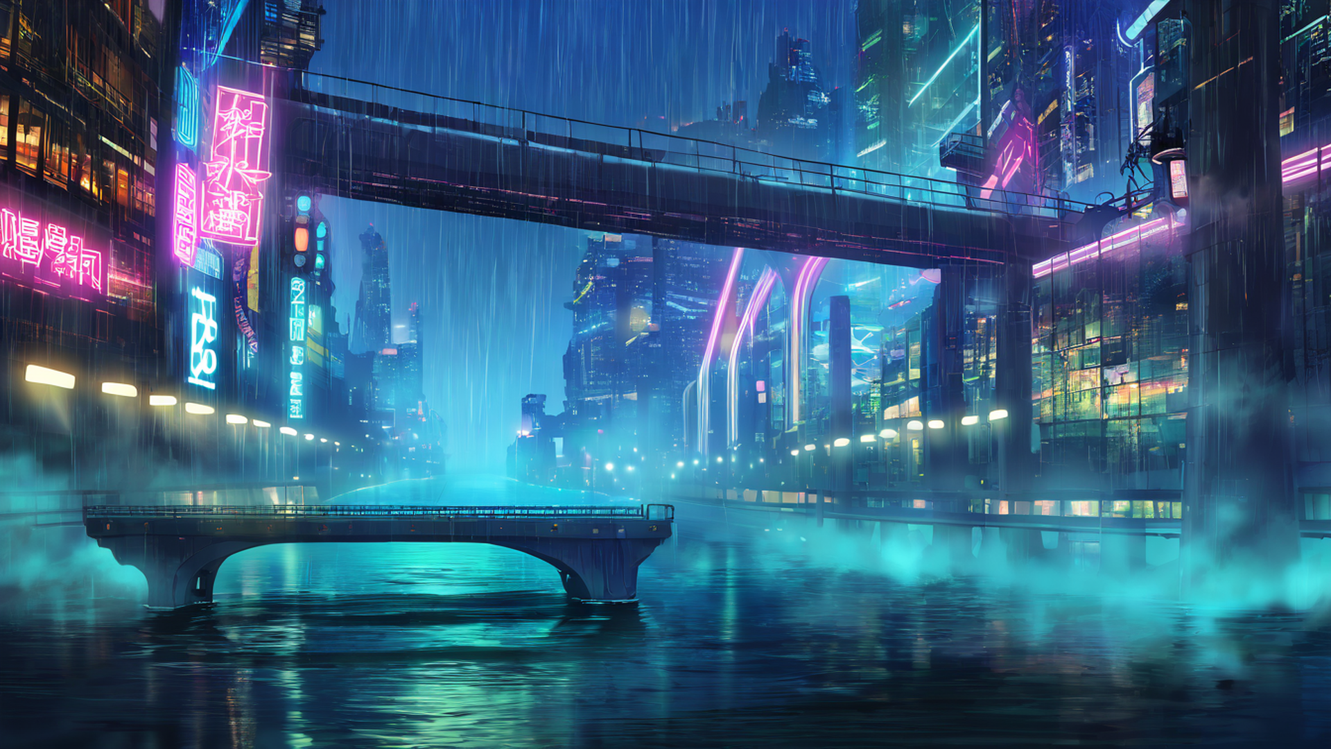 cyberpunk bridge lofi wallpaper