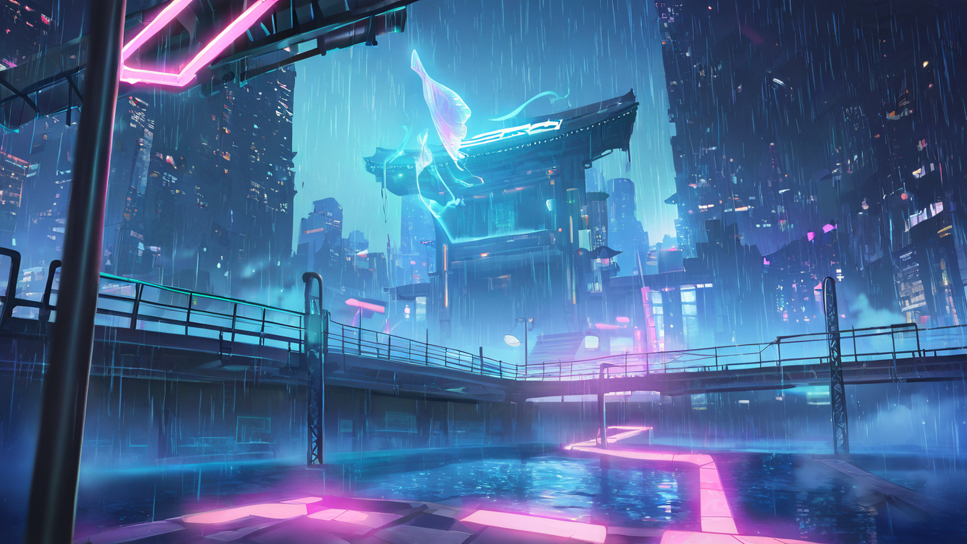 cyberpunk bridge lofi wallpaper