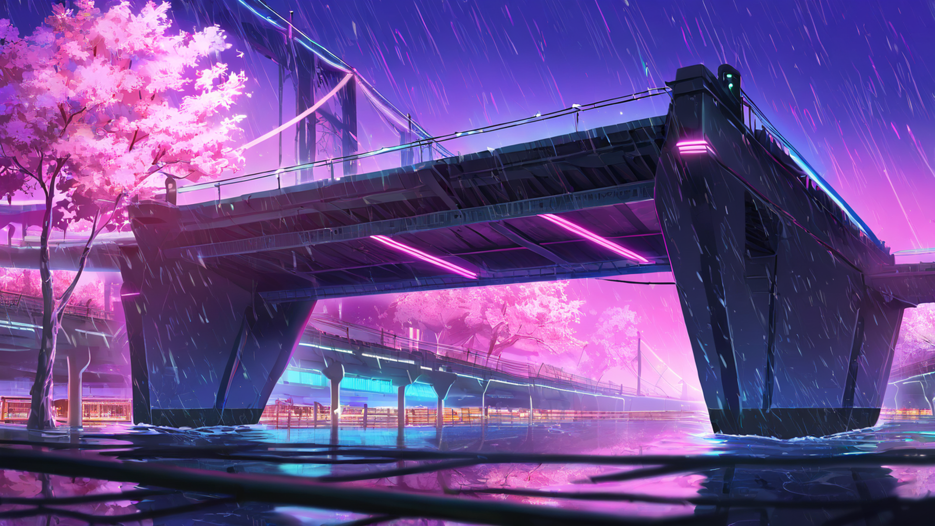 cyberpunk bridge lofi wallpaper