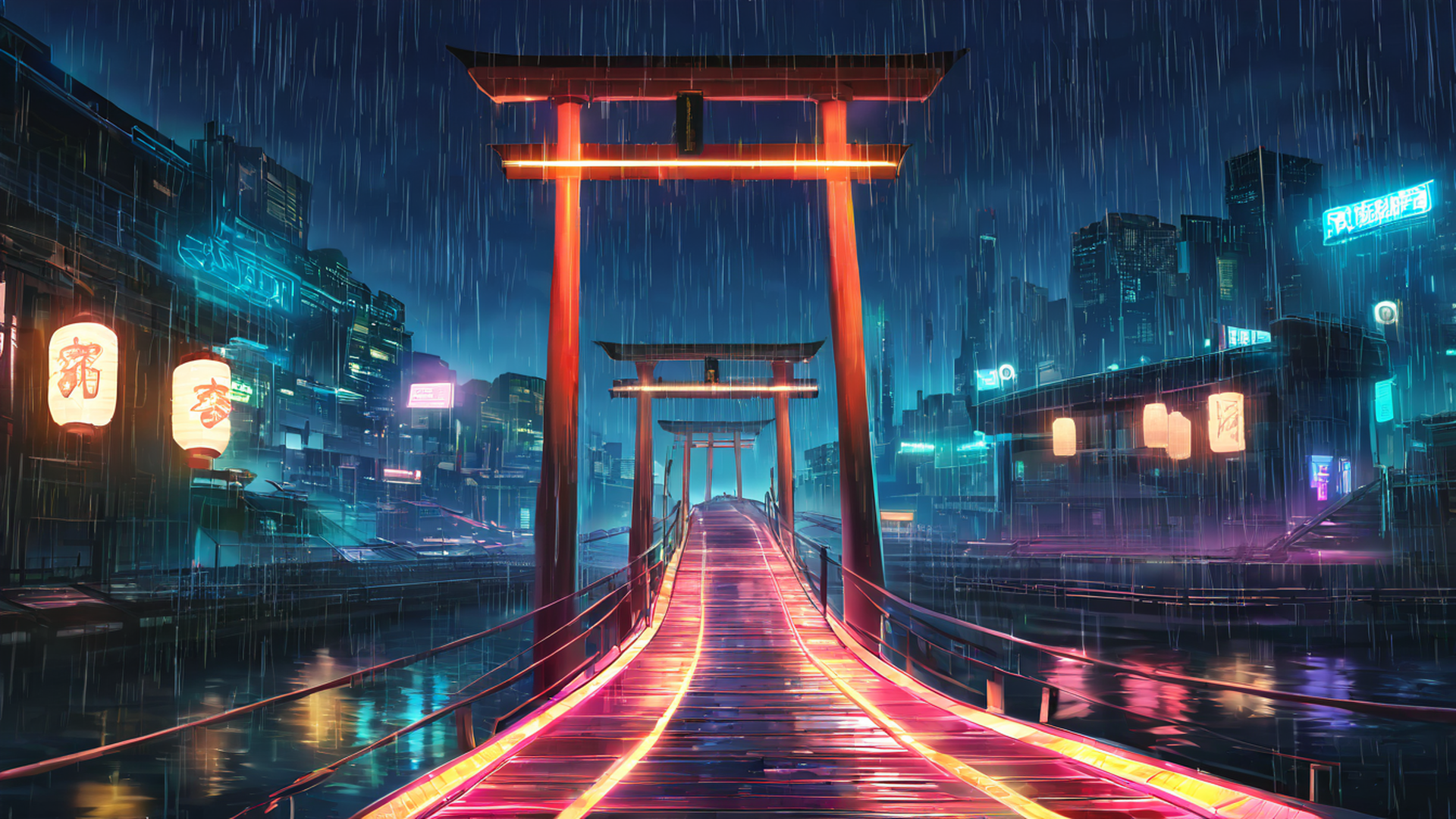 cyberpunk bridge lofi wallpaper