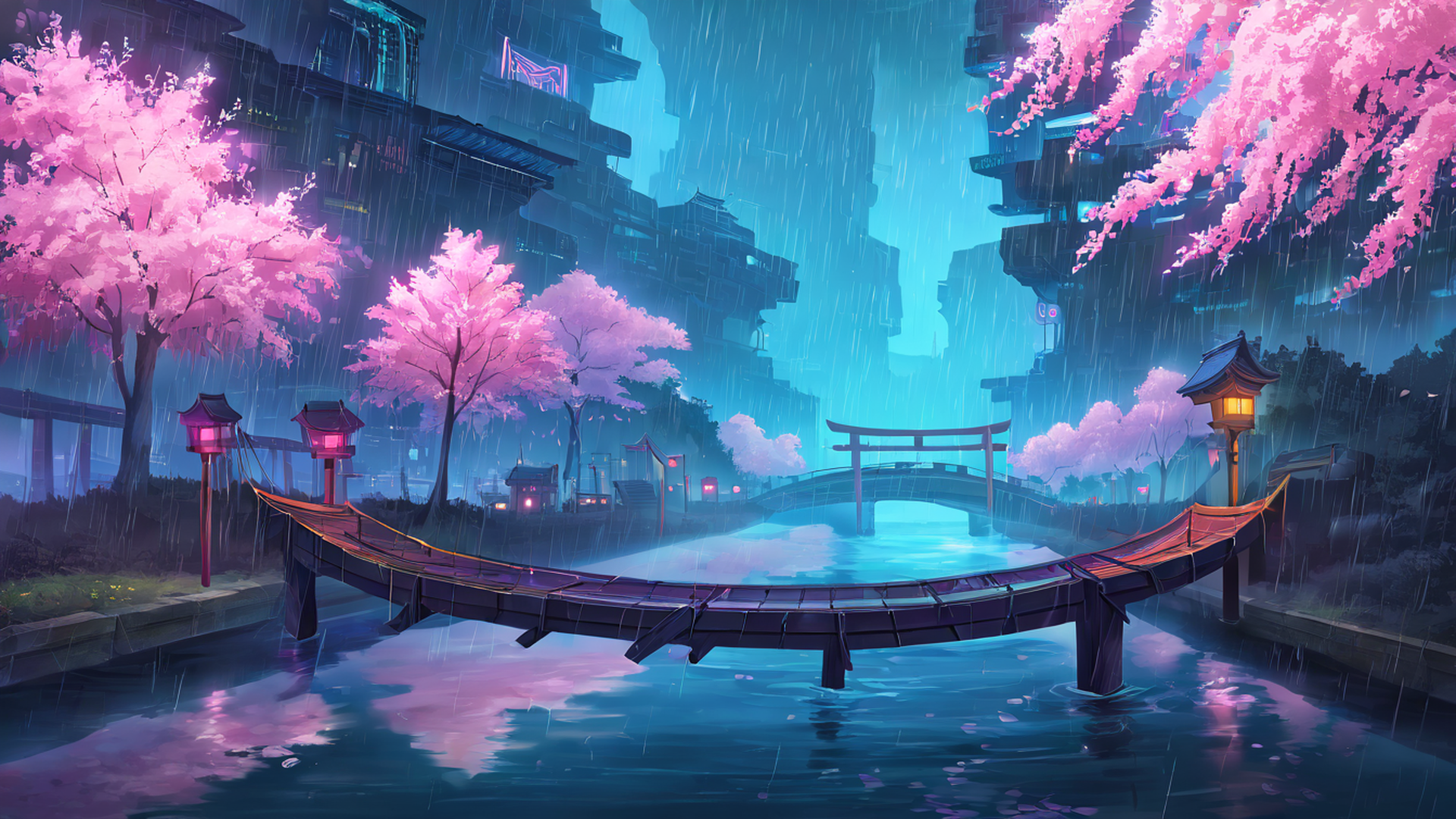 cyberpunk bridge lofi wallpaper