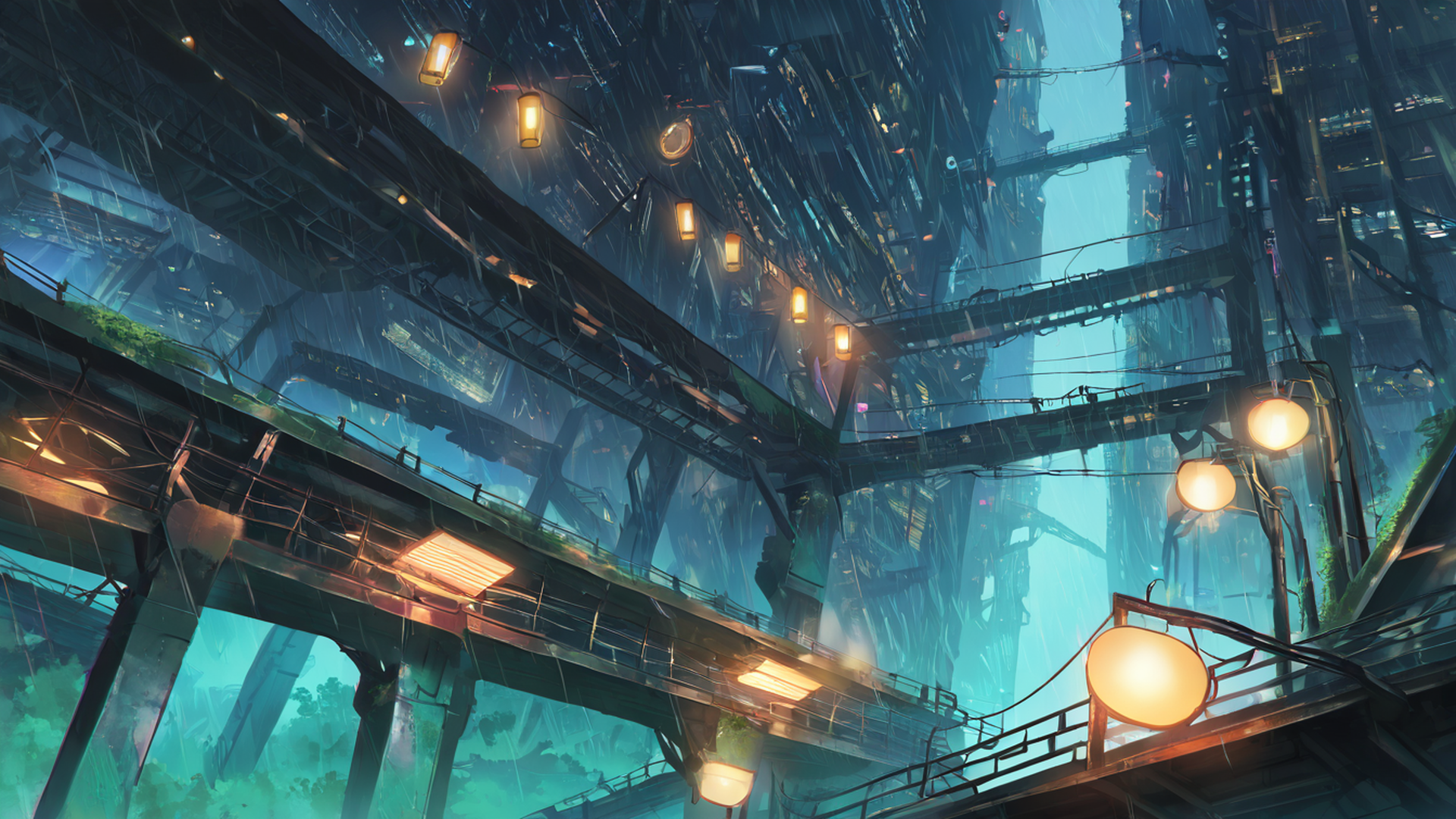 cyberpunk bridge lofi wallpaper