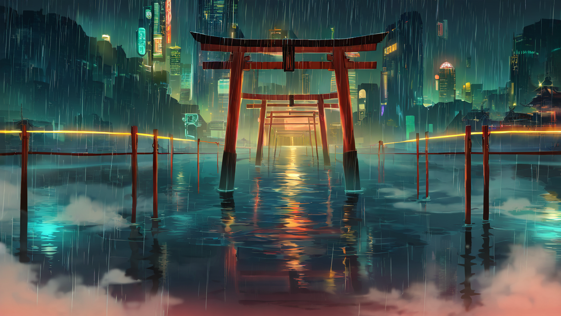 cyberpunk bridge lofi wallpaper