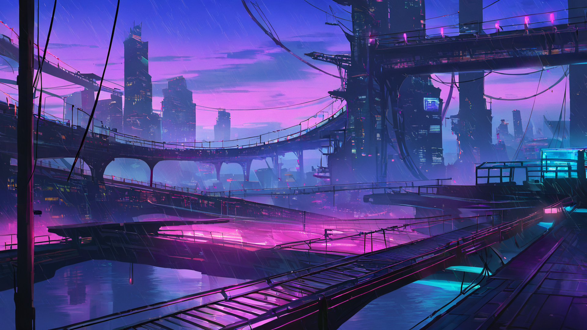 cyberpunk bridge lofi wallpaper