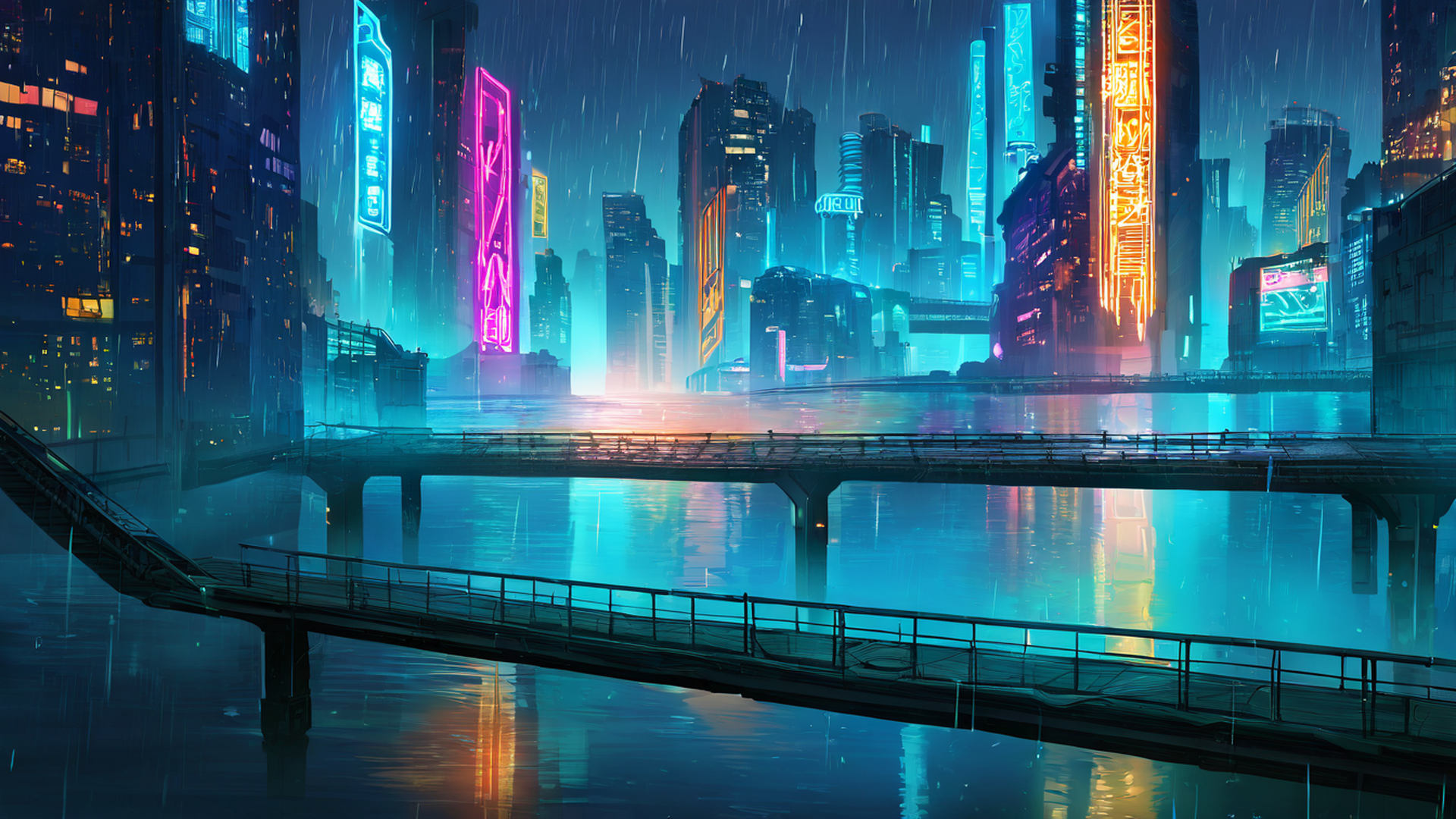 cyberpunk bridge lofi wallpaper