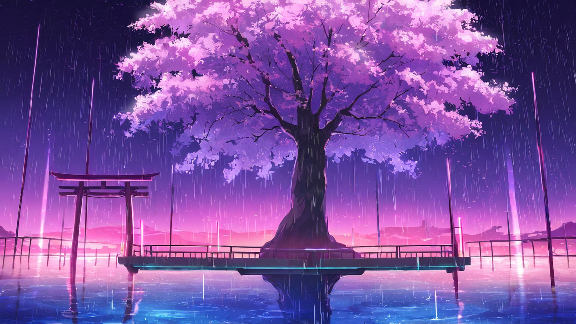 cyberpunk bridge lofi wallpaper