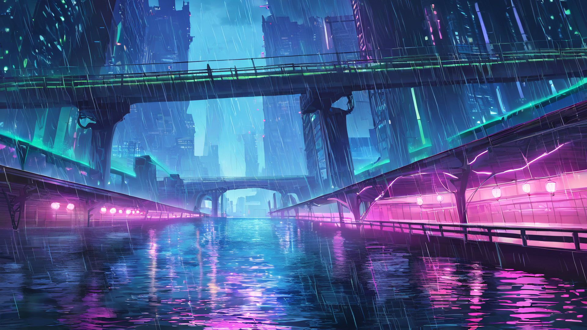 cyberpunk bridge lofi wallpaper