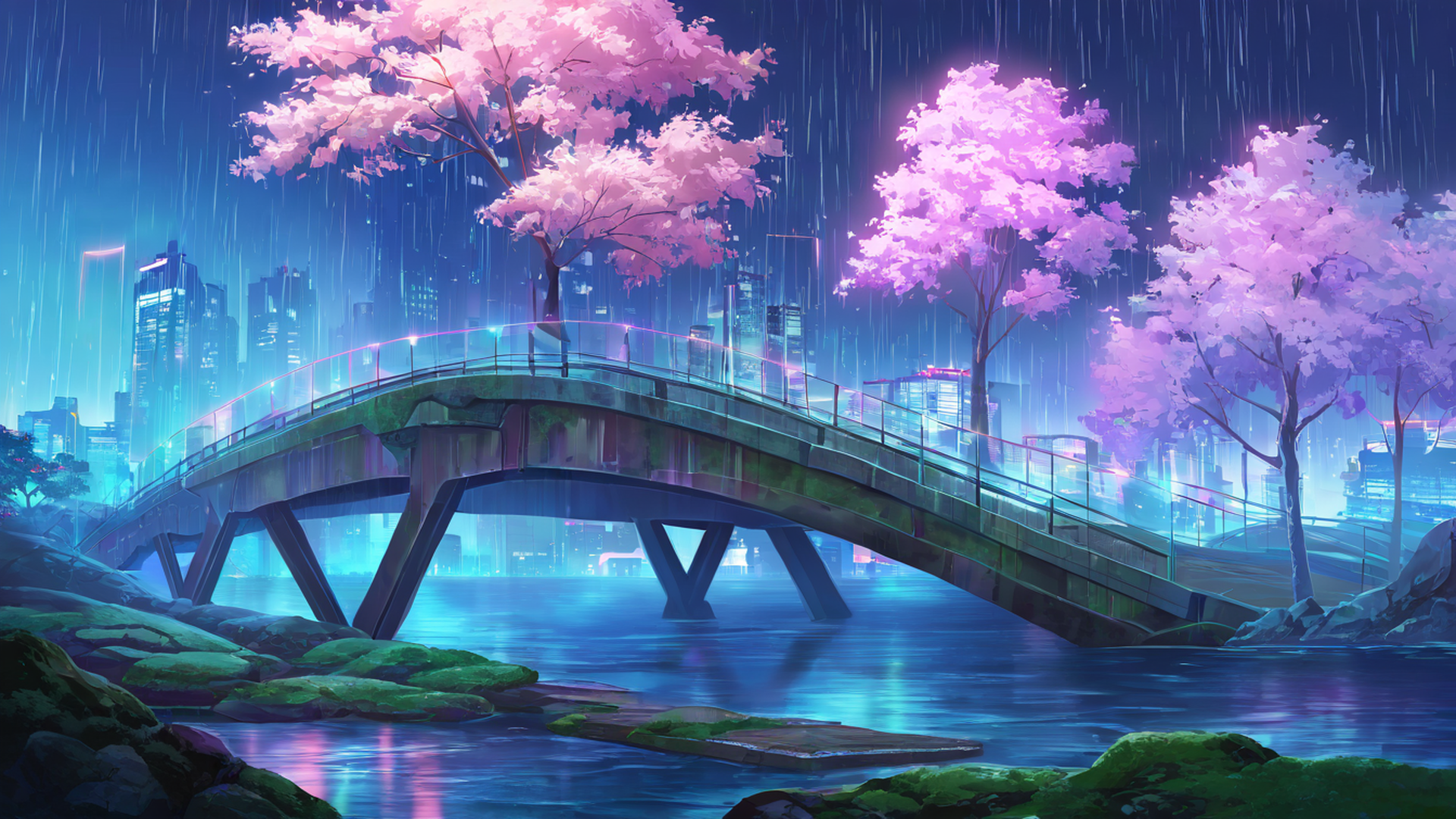 cyberpunk bridge lofi wallpaper