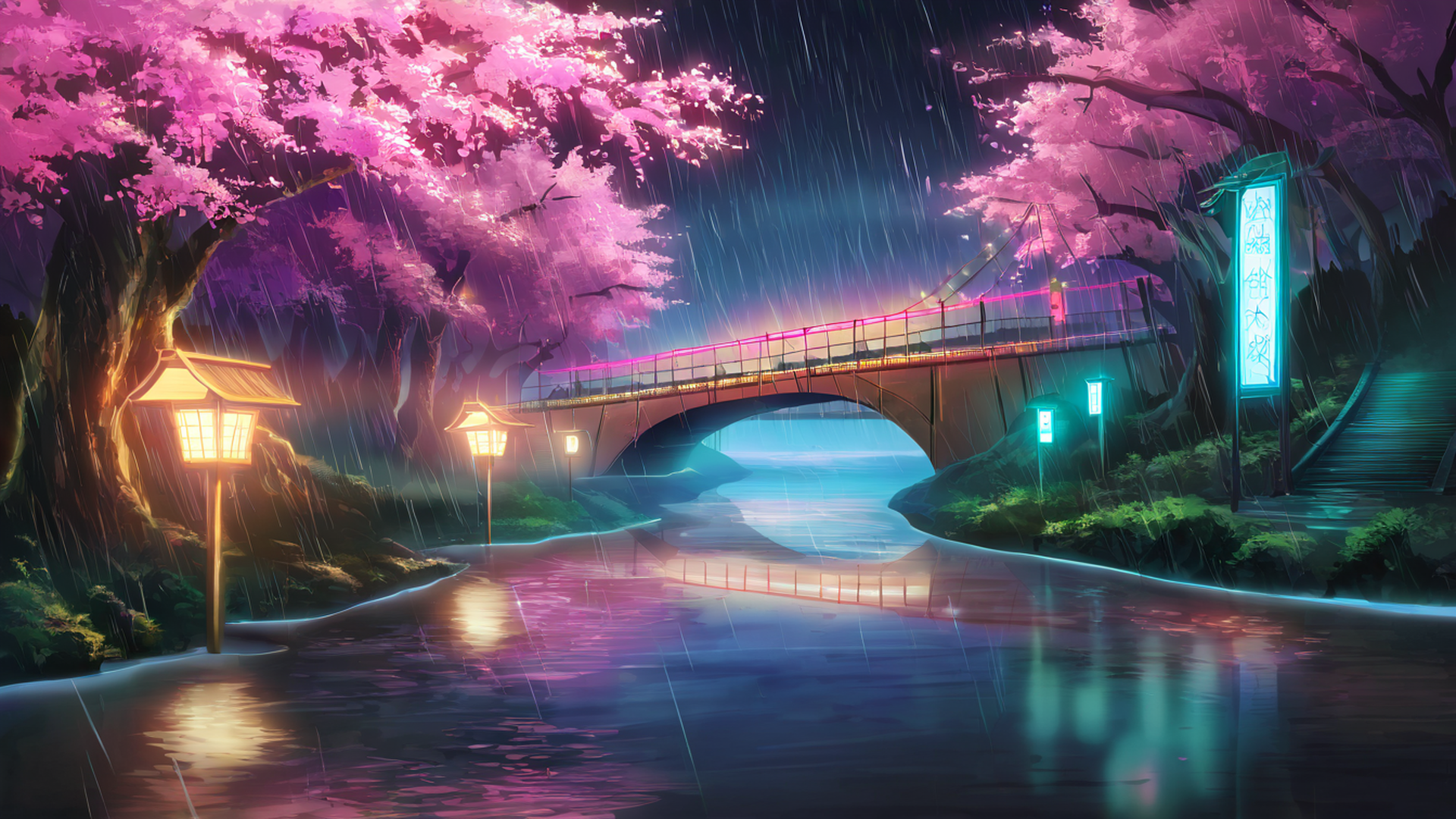 cyberpunk bridge lofi wallpaper