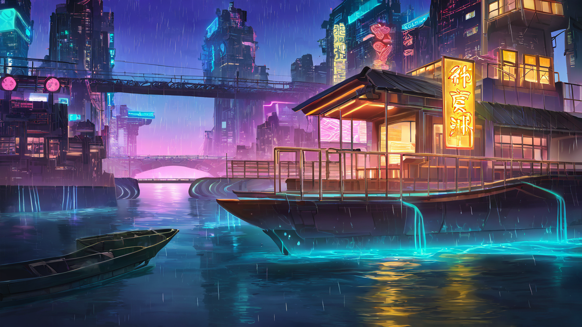 cyberpunk bridge lofi wallpaper